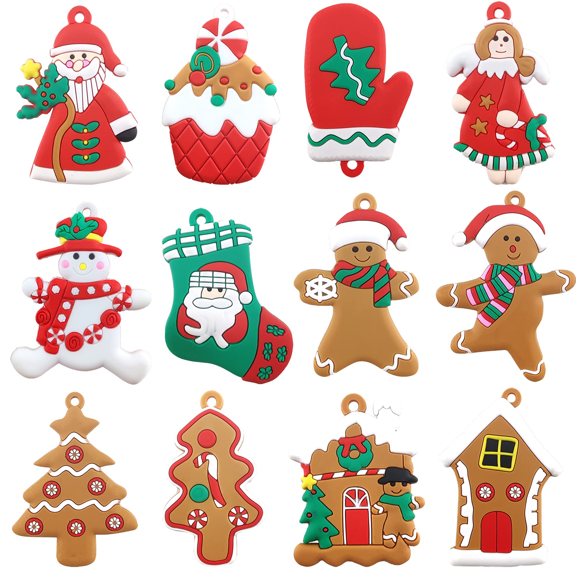 Adornos Navideños Mini De Resina - 14 Piezas Con Cordón, Motivos De Papa Noel, Muñeco De Nieve, Etc. Para árbol
