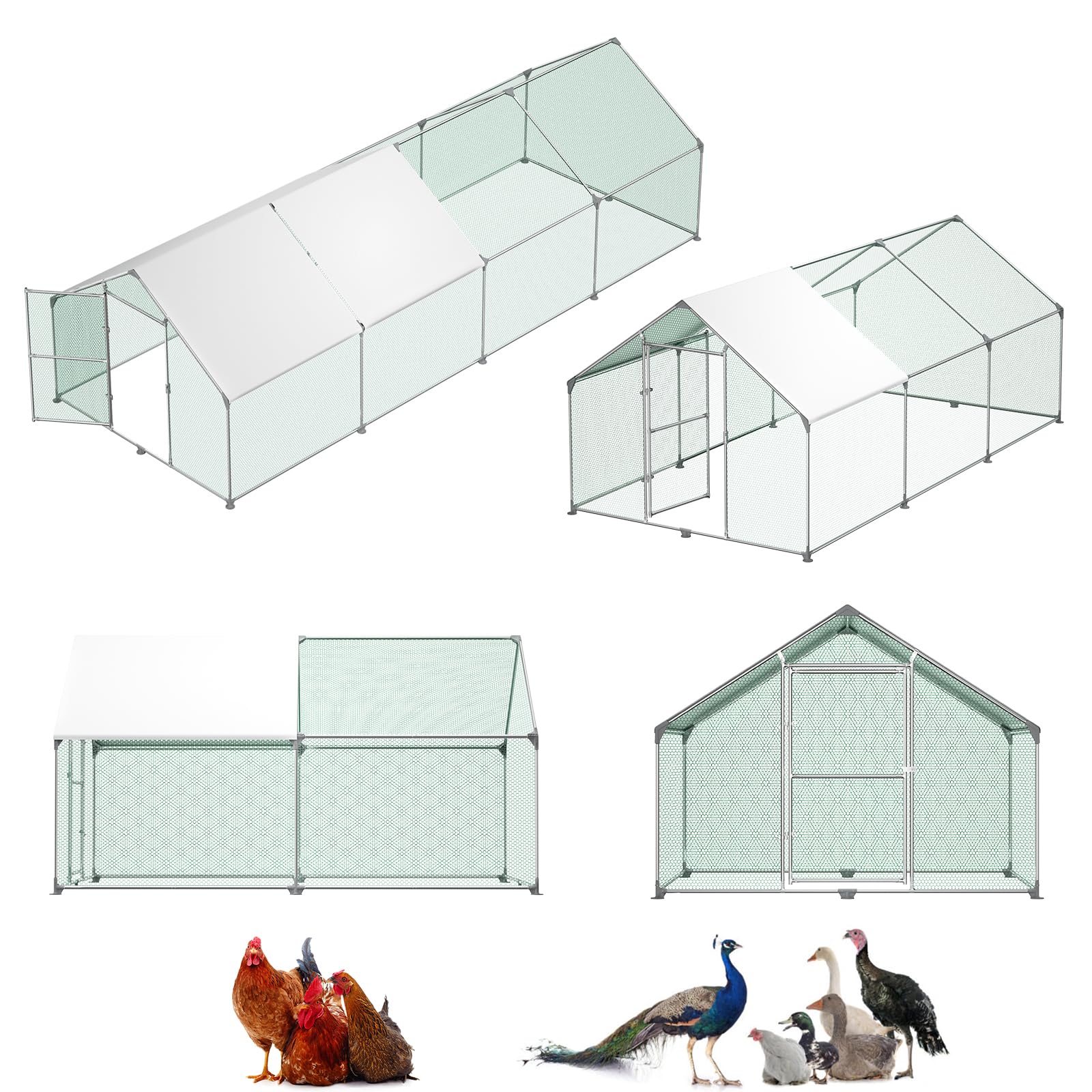 LZQ Gallinero exterior con tejado, estructura de acero galvanizado con polietileno (3 x 6 x 2 m)