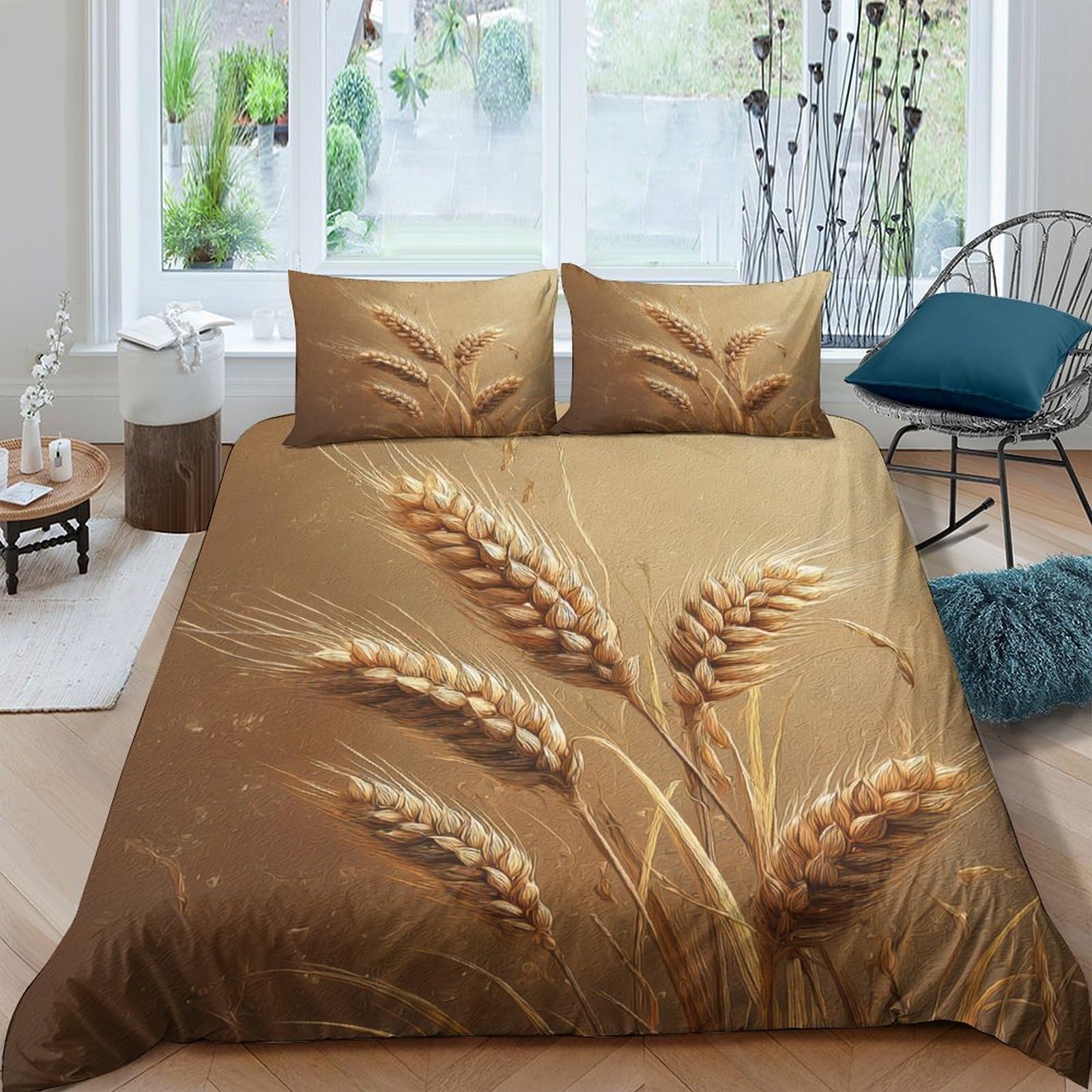 Ctjqhvkz Style-7 3D Printed Wheat Harvest Fitted Sheet Microfiber Soft Brown Nature Field Mattress Cover Bedroom Dorm Decor Single（135X200cm）