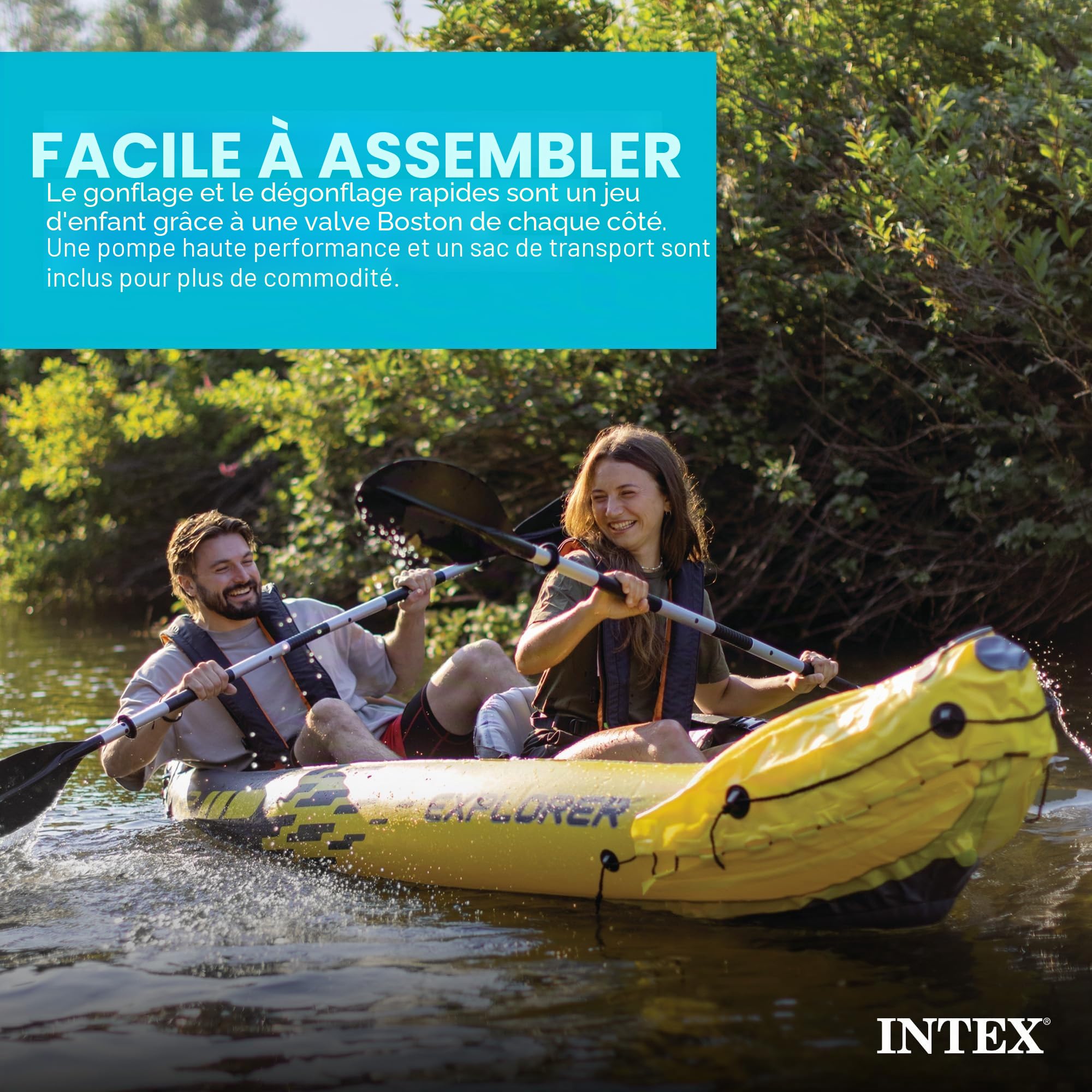 Ensemble de 2 Places INTEX Explorer K2 Kayak, Kayak Gonflable avec rames en Aluminium et Pompe à air Haute Puissance