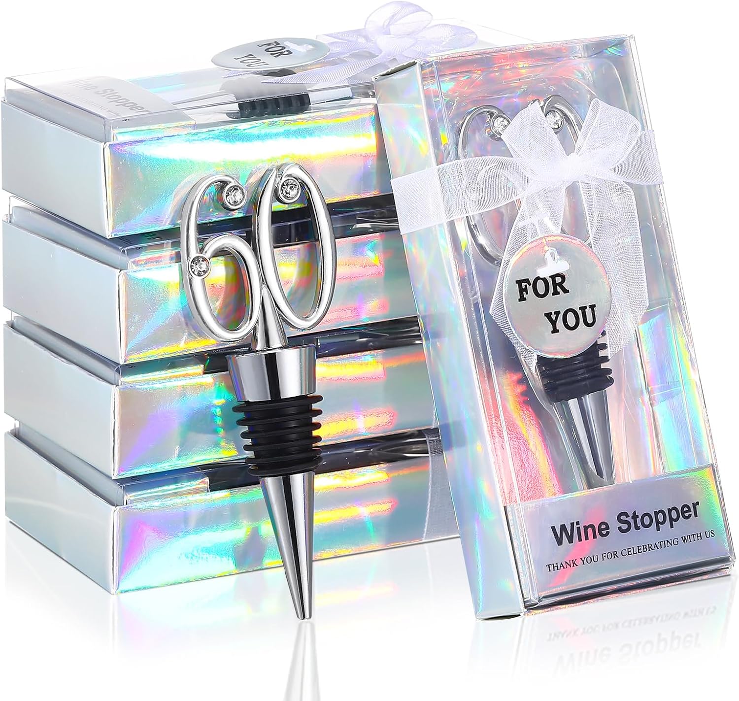 Gerrii 24 Set 60th Wine Stopper 60th Birthday Party Favors for Guests Wine Cork Cheer to 60 Years Gifts Beer Cork Champagne Bottle with Box 60 Birthday Party Supplies