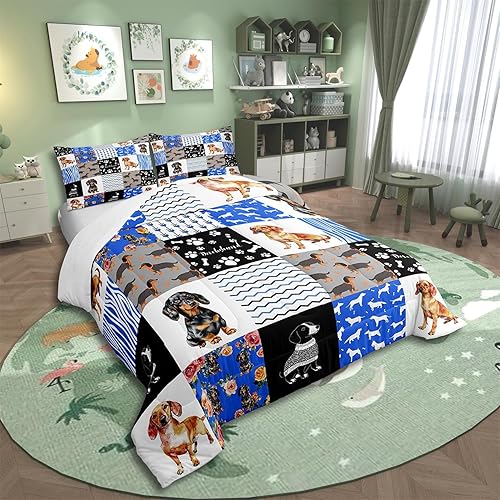 Miniatura 2 de Erosebridal Edredón con temática de perro, tamaño individual, juego de ropa de cama de perro salchicha para adolescentes, jóvenes y adultos, edredón