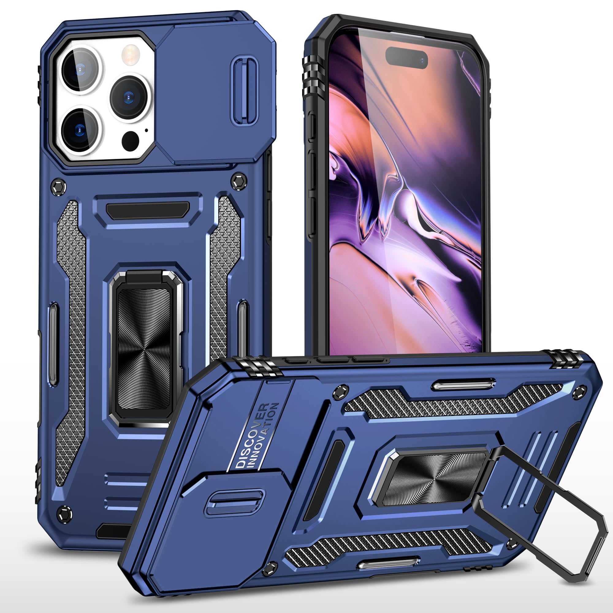 Sandstone Back Cover for Apple iPhone 16 Pro Max Case with Stand and Slide Camera Cover Military Grade Drop Protection C