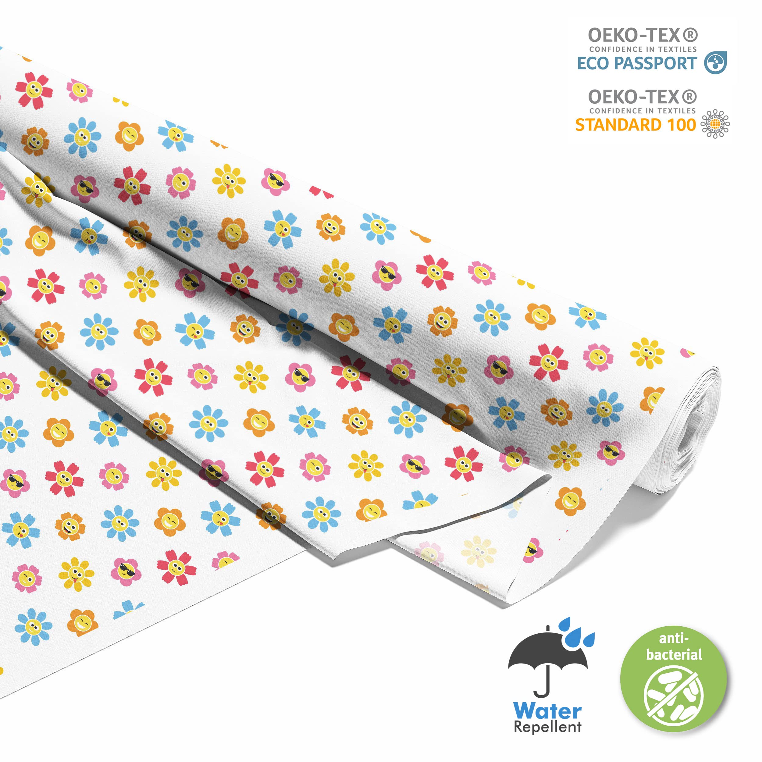 HEKO PANELS Stoff Oxford Wasserdichte Meterware Canvas-Stoff Polyester Stoff Zum Nähen Nähstoffe Möbelstoffe Dekostoffe Handwerken Wasserabweisend Blickdicht Emoji Blumen 3 Meter 155 x 300 cm