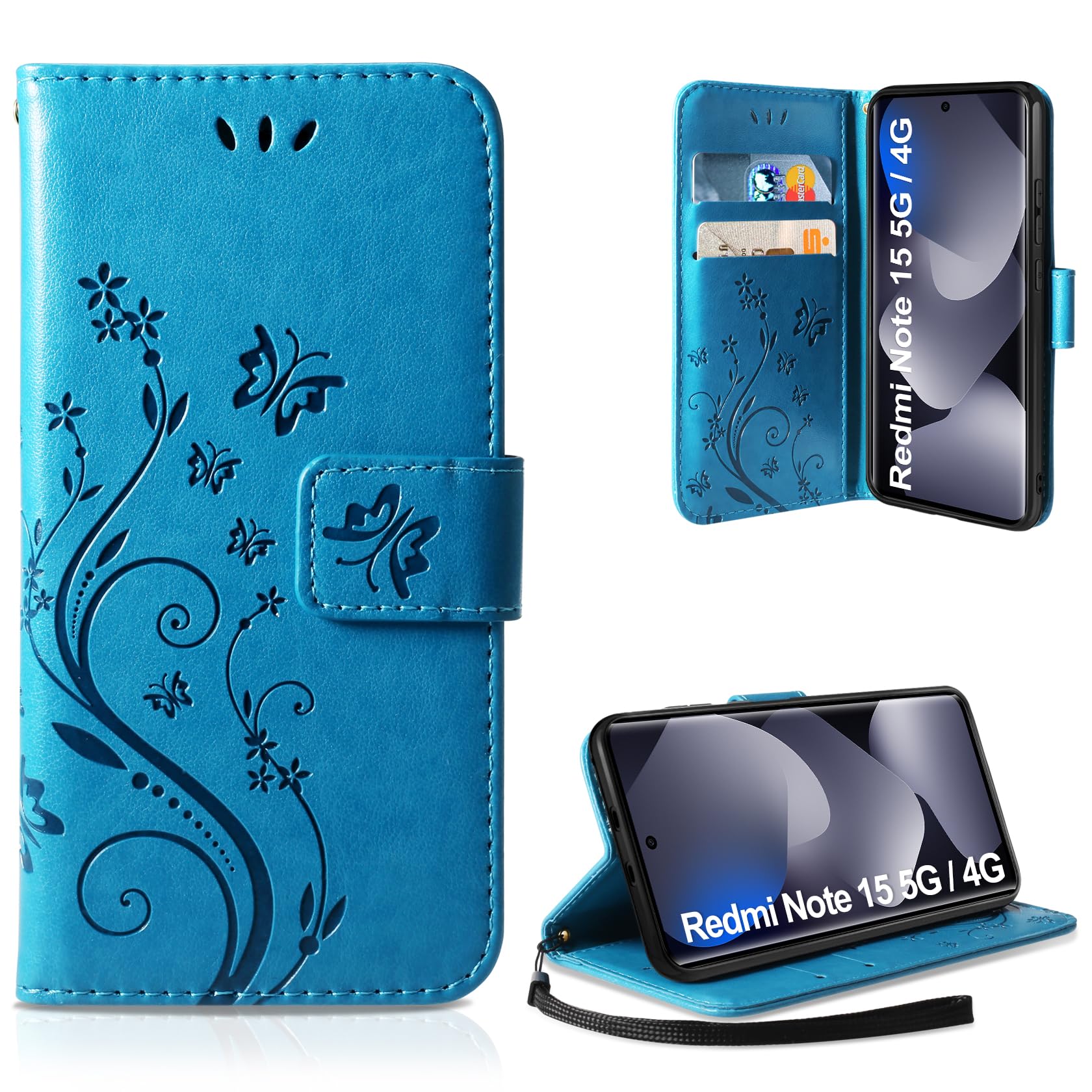 AROYI Lederhülle Kompatibel mit Xiaomi Redmi Note 15 5G/4G Hülle, Flip Wallet Handyhülle PU Leder Case Kartensteckplätzen Kompatibel mit Xiaomi Redmi Note 15 5G/4G Blau