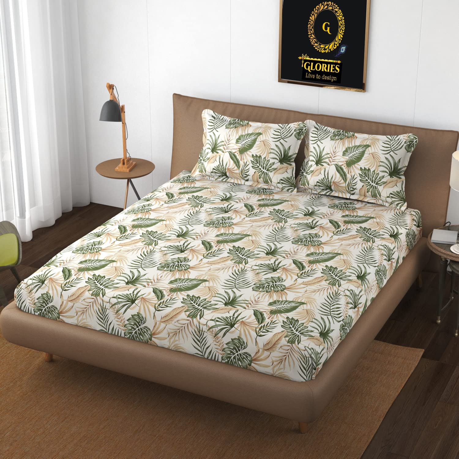 GLORIES Green Double Bed Fitted Upto 8 inches Elastic at Corners Polycotton Bedsheet with 2 Pillow Covers (B0BQYVSBPY) Amazon Price History, Amazon Price Tracker