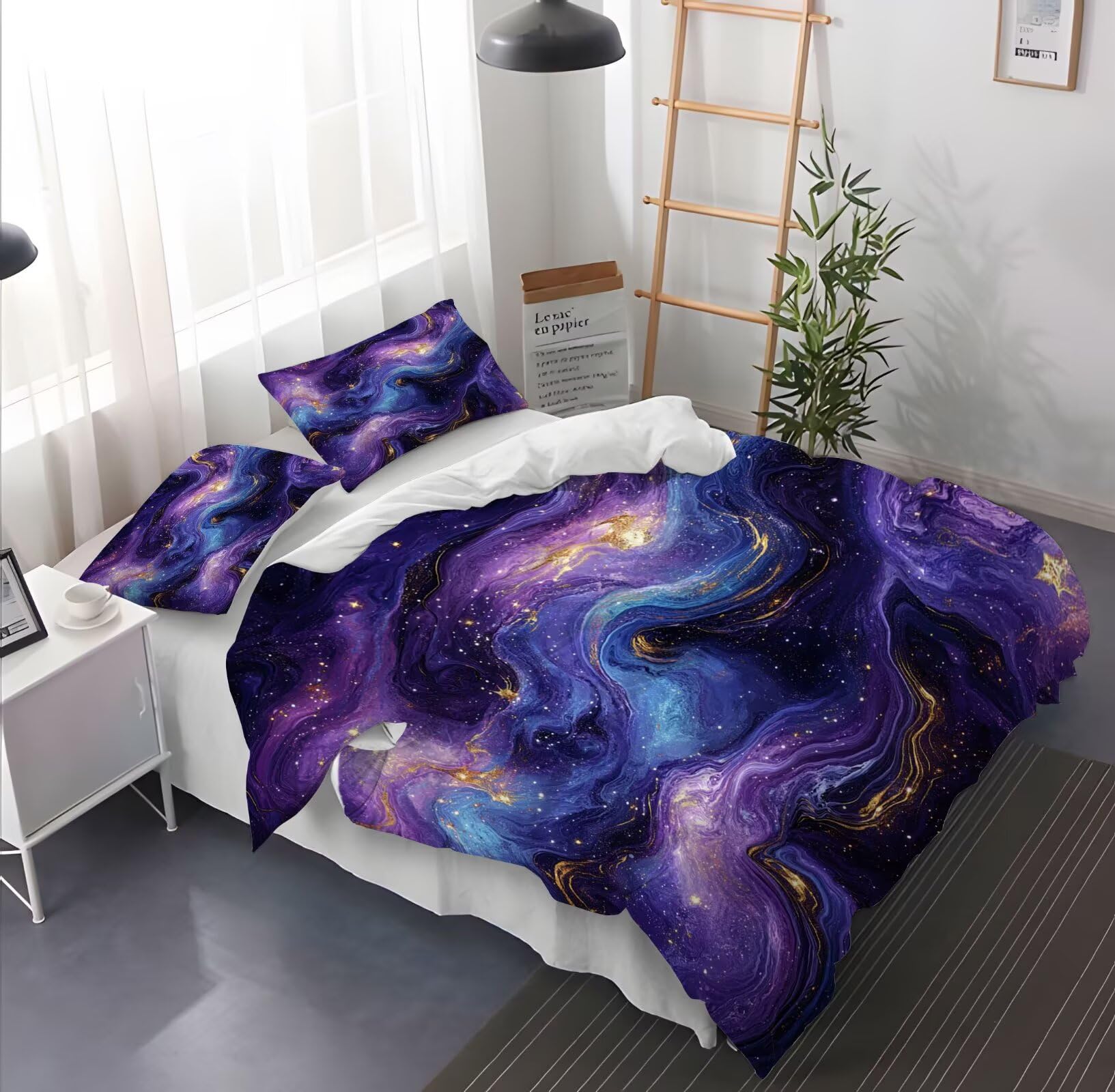 Traumsternenhimmel Komplet pościeli 200 x 220 cm, marmur, zamknięcie, miękka, oddychająca poszewka na kołdrę z mikrofibry, 1 poszwa na kołdrę z zamkiem błyskawicznym + 2 poszewki na poduszkę