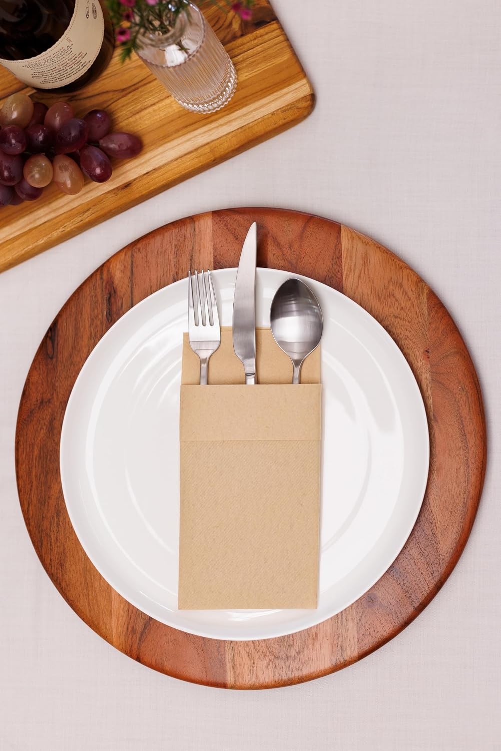 AMERICAN HOMESTEAD Pocket Dinner Napkins – 50 Pack, 15.75" x 15.75" Linen-Feel Airlaid Paper – Pre-Folded with Silverware Pocket – Disposable Rustic Wedding Napkins (Natural)
