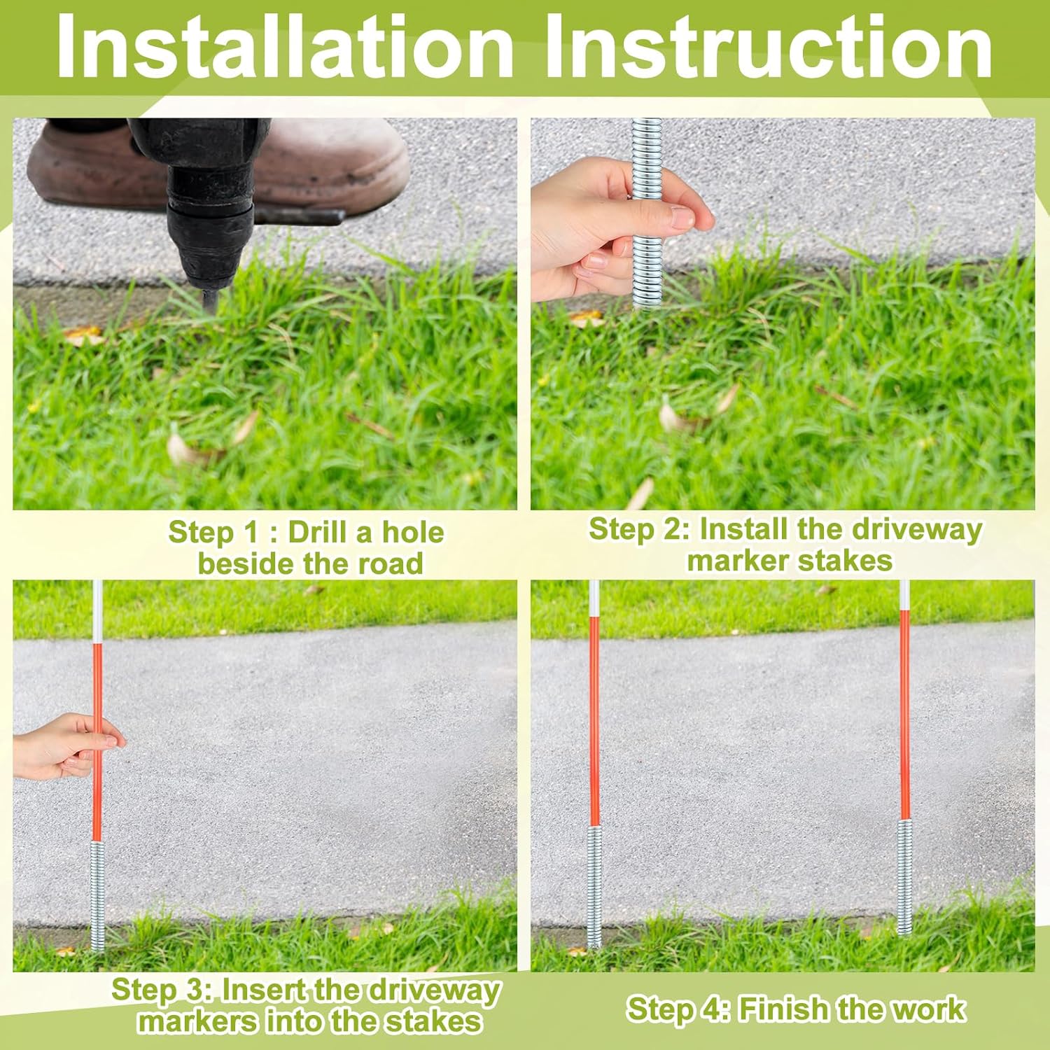 Ferraycle 8 Pcs Driveway Marker Stake with Spring Back Action Compatible with 5/16'' Driveway Markers for Residential Dirt Road Turnoffs Snow Poles Snowplows Rods Student Drivers Reflective, Silver