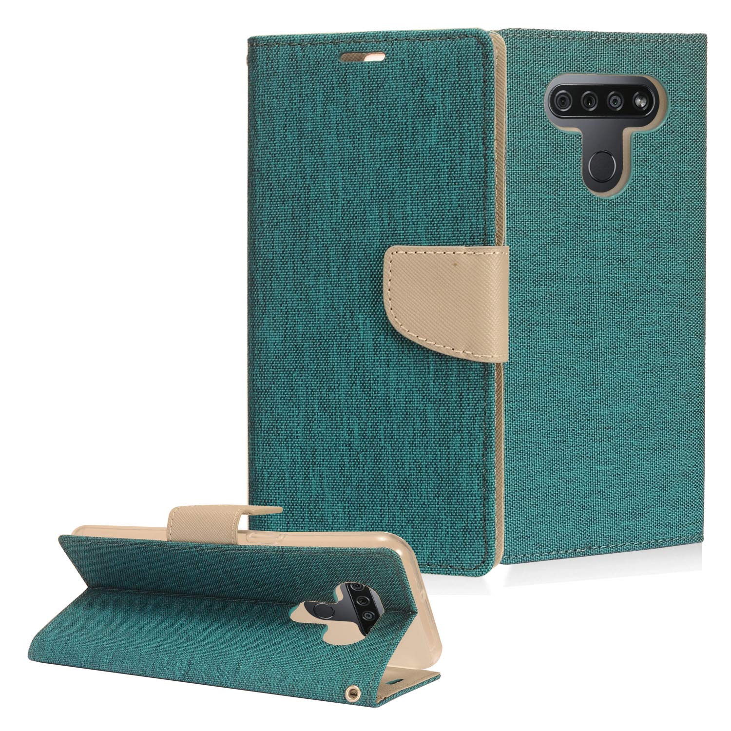 CELZEN - for LG K51, LG Reflect (LM-K500) - Denim Fabric Wallet Phone Case - CT5 Gray/Navy Blue