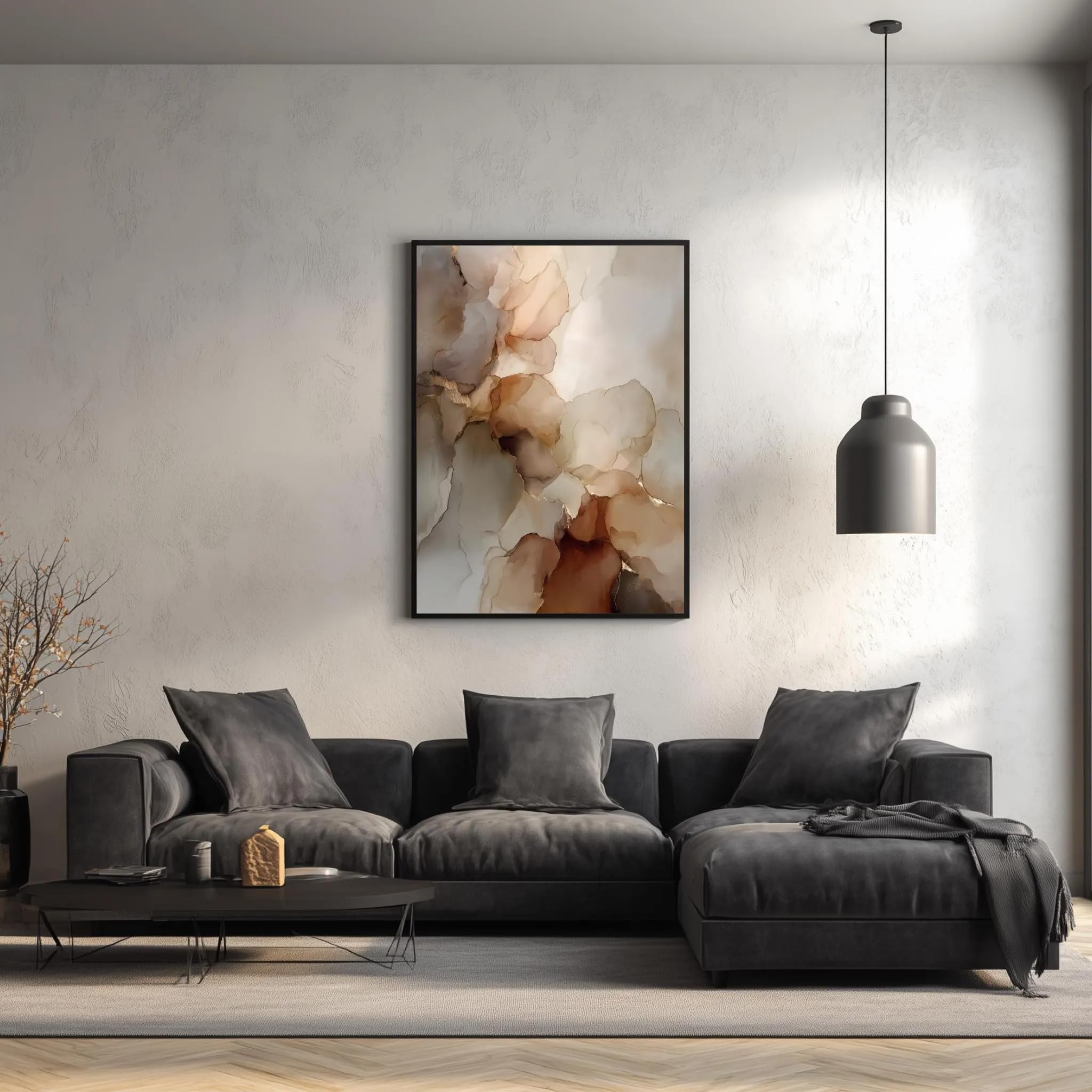 UUDEZO Beżowo-złoty plakat boho, elegancka dekoracja mieszkania – neutralna abstrakcyjna sztuka ścienna (30 x 45 cm (12 x 18 cali)