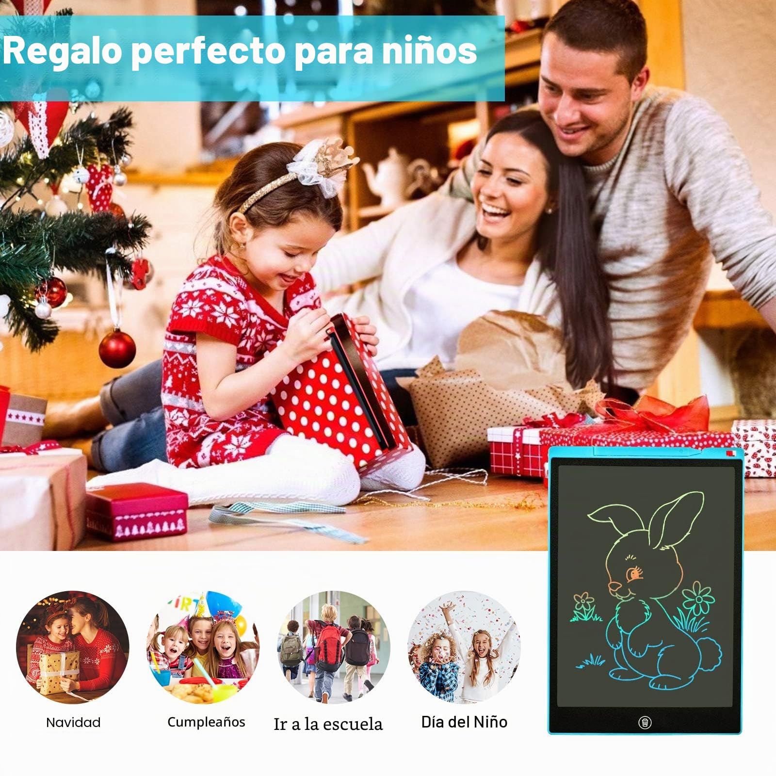 Tableta de Escritura LCD 12 Pulgadas, Tablet de Dibujo Infantil para Hogar, Escuela y Oficina (Azul)