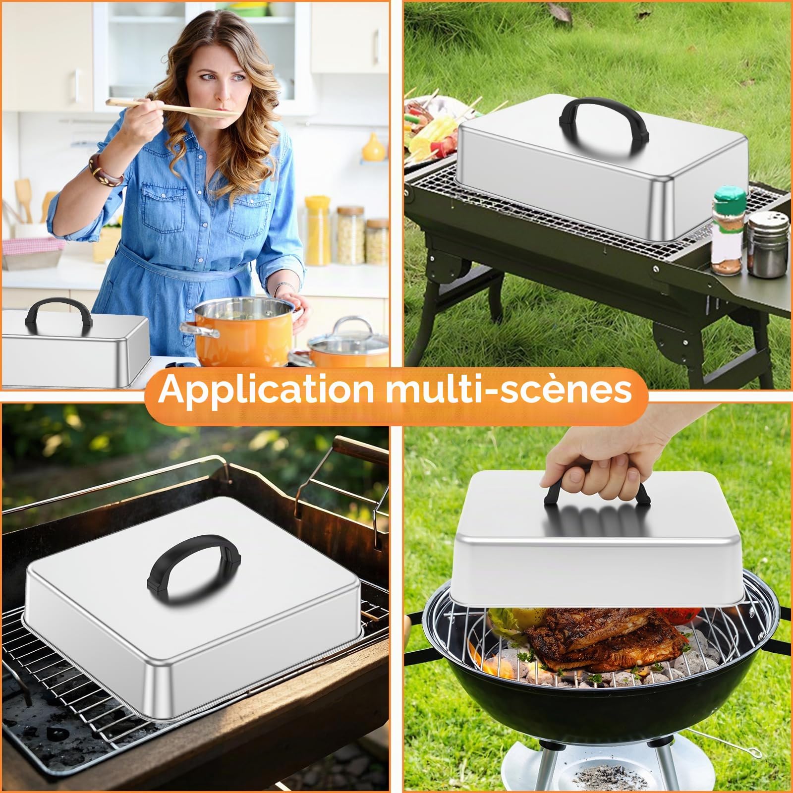 Lot de 2 cloches de barbecue rectangulaires en acier inoxydable 28,5 x 22 x 10,5 cm