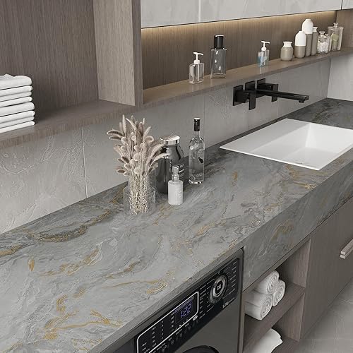 Miniatura 8 de Papel de contacto para encimera de mármol gris dorado, impermeable, mate, para cocina, baño, autoadhesivo, extraíble, mármol, para paredes,