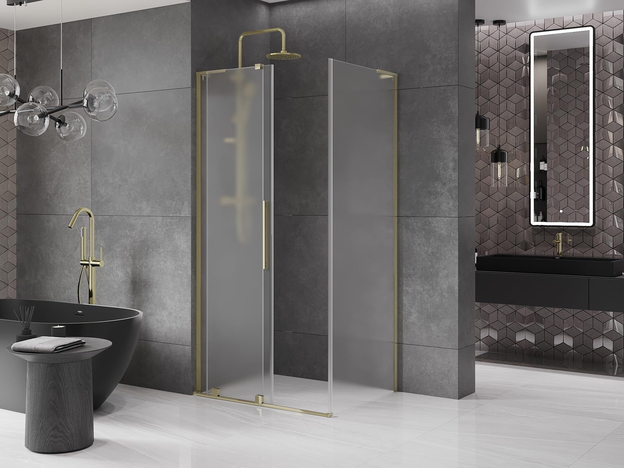 Mexen - Velar L - Box doccia estensibile 120 x 90 cm, colore grigio, oro