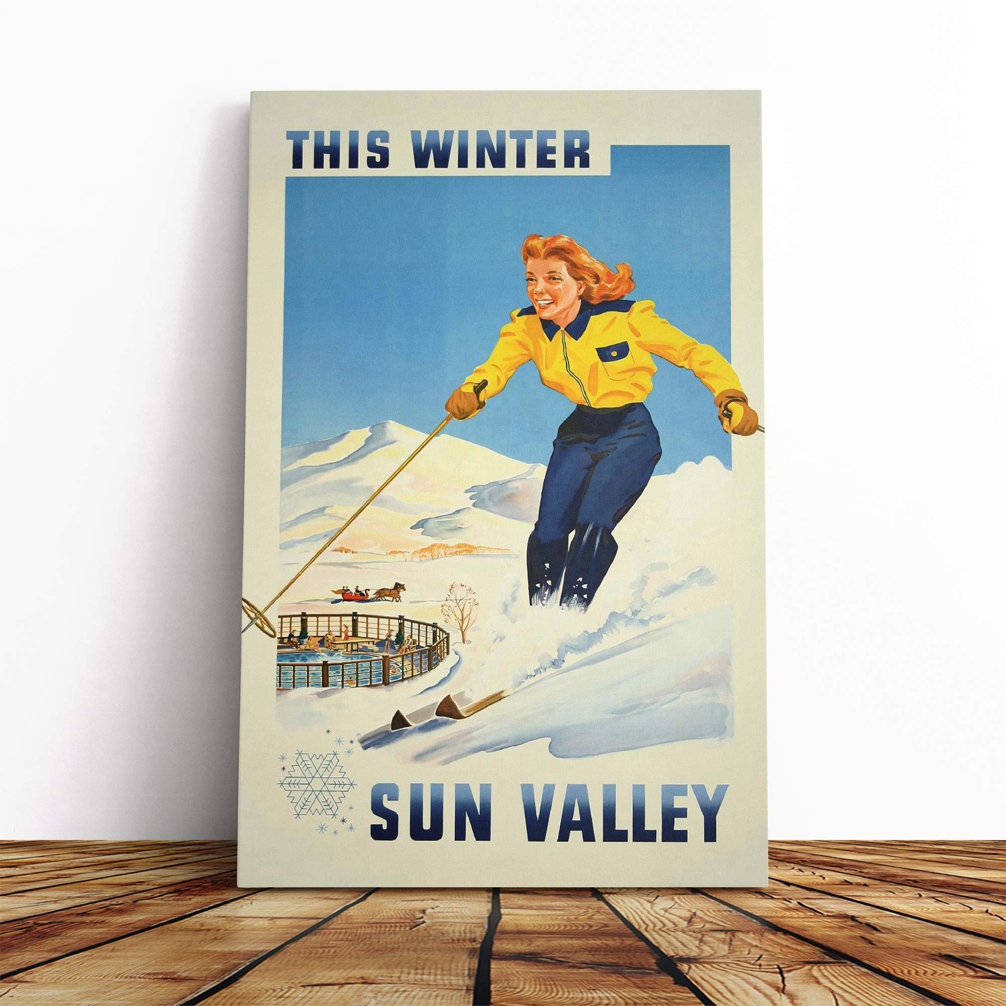 Ski Travel Poster Vol.8 Canvas Print | Gallery Wrapped 30mm Frame Wall Art | 30x20 inches | Ready to Hang | Retro Picture | Living Room Bedroom Lounge Office