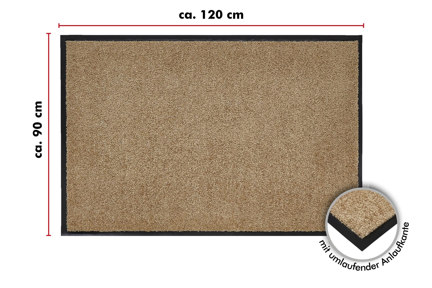 andiamo Zerbino di alta qualità Wash & Clean – resistente zerbino ingresso casa – come zerbino interno o come zerbino esterno coperto – zerbino assorbente 90 x 120 cm beige