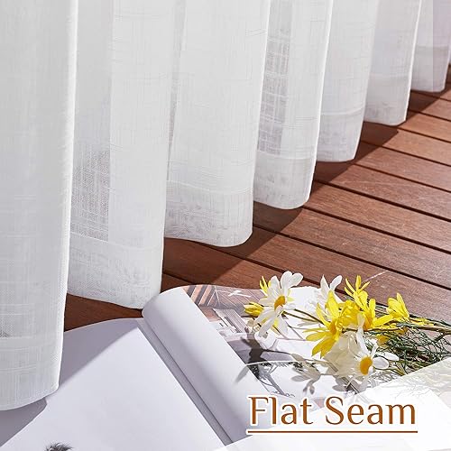 Miniatura 7 de NICETOWN Cortinas traslúcidas de lino para ventanas de 63 pulgadas de largo, bolsillos para barra y pestaña trasera, tratamientos de privacidad para