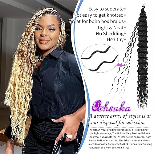 Miniatura 2 de QRHSUKA Pelo de ganchillo Ocean Wave de 30 pulgadas, 7 paquetes de cabello rizado ondulado profundo para mujeres negras, trenzas de ganchillo