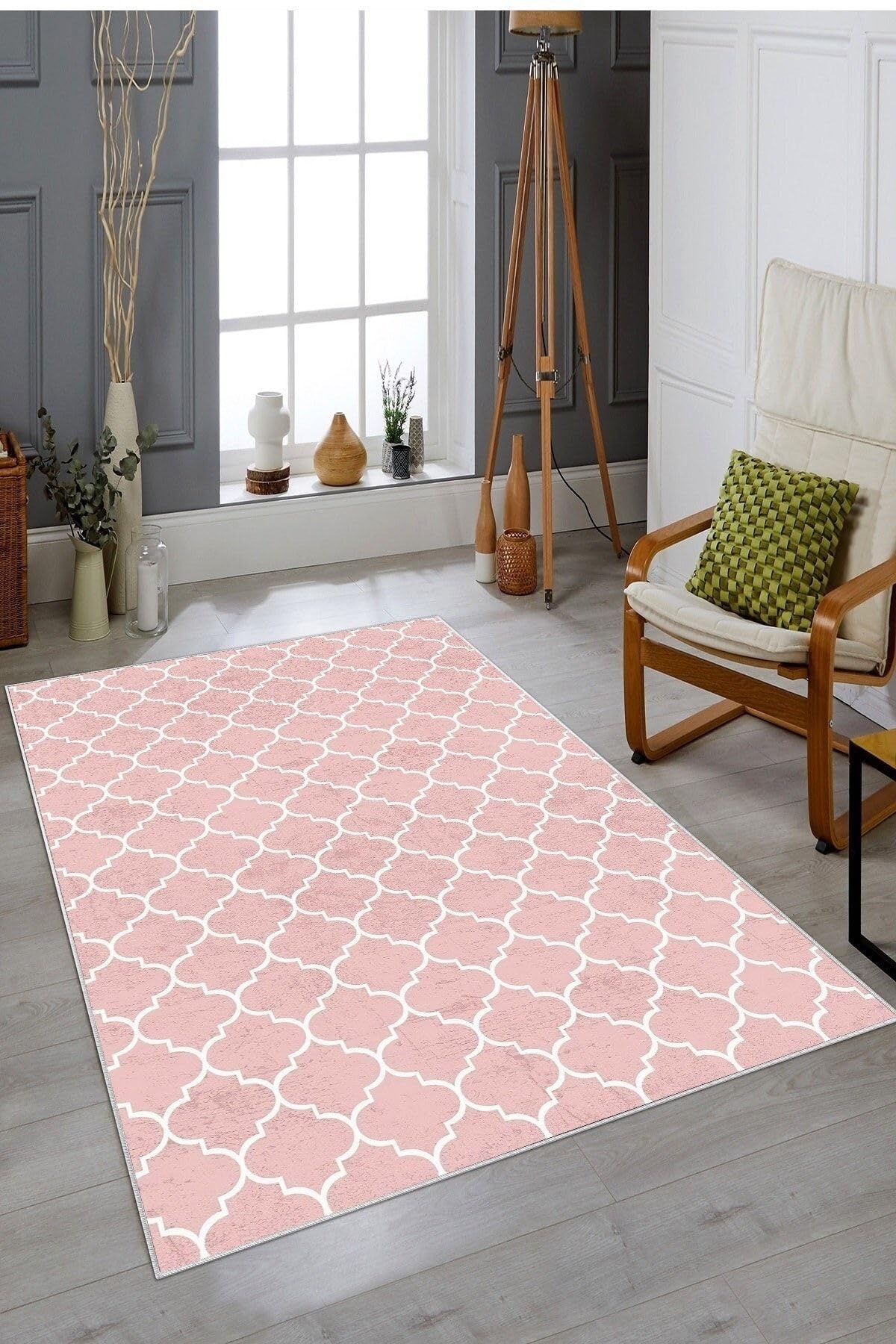 On The Clouds Pembe Eskitme Damla Desen Yıkanabilir Kaymaz Taban Leke Tutmaz Modern Salon Halısı Ve Yolluk AYHMOD6, 80 x 50