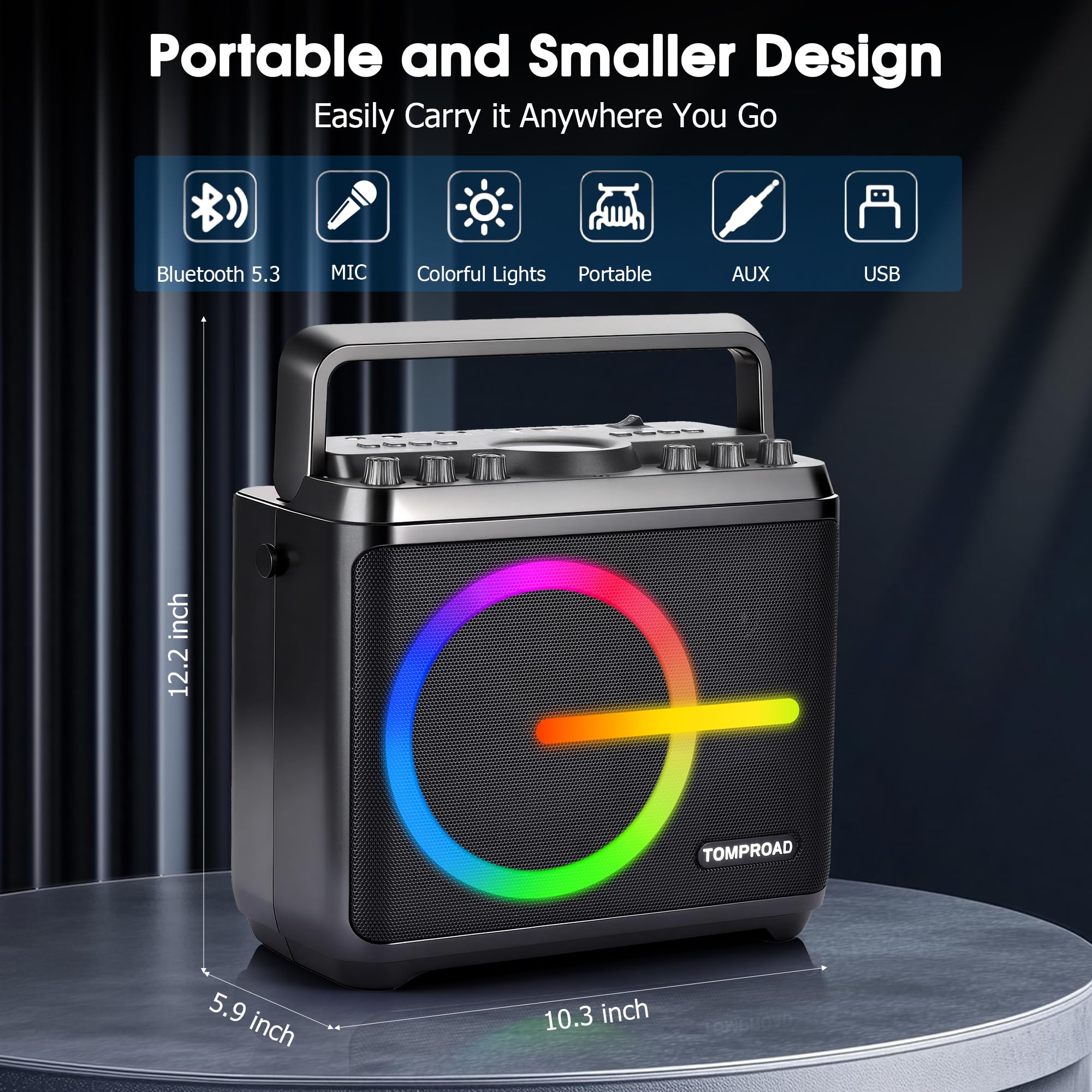Macchina per karaoke, altoparlante Bluetooth con 2 microfoni wireless, sistema PA portatile per adulti e bambini con luci LED, regolazione dei bassi/acuti, scheda TF/USB, REC per feste a casa(nero)