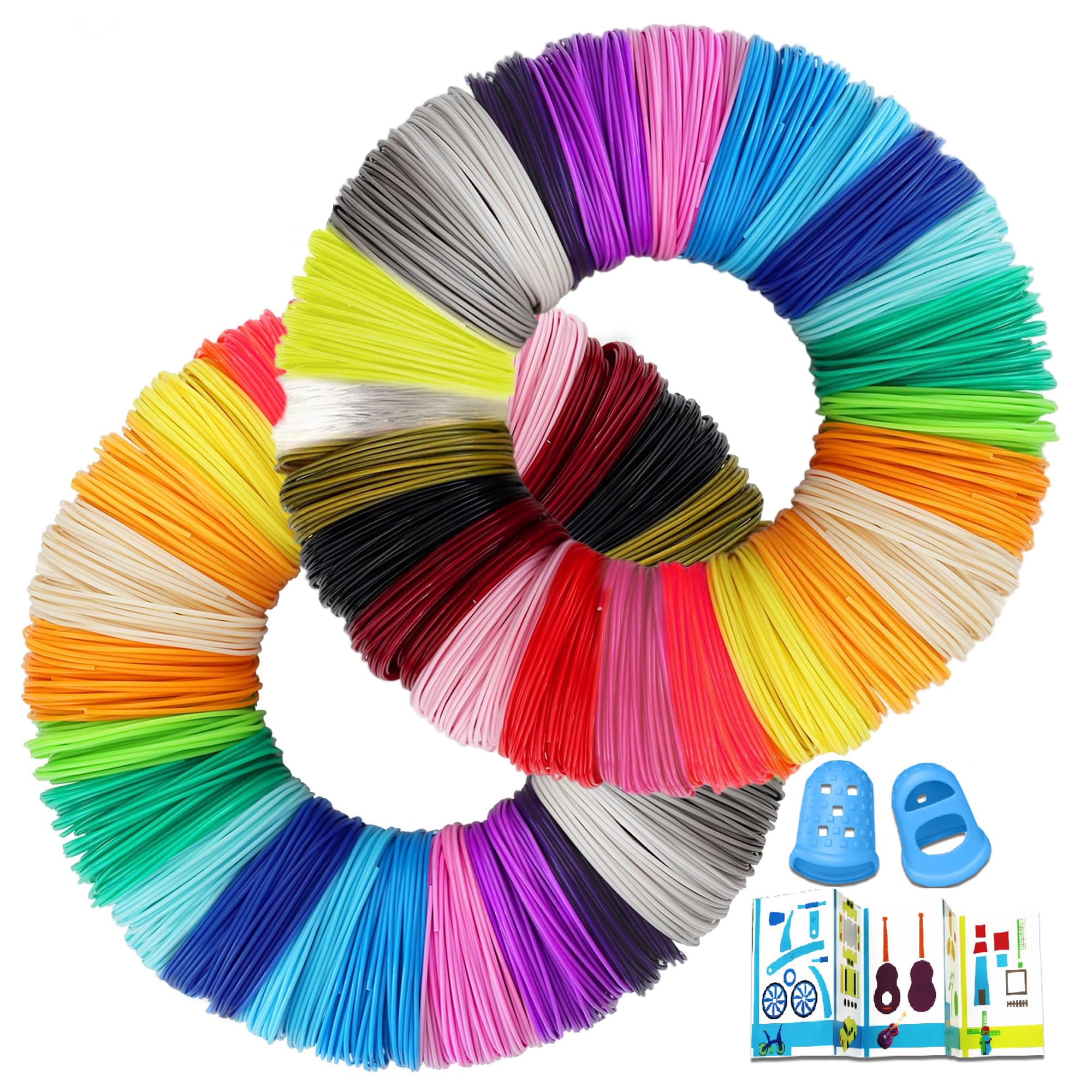Filamentos Lapiz 3D PLA,40 Colores,5M Cada Uno,Total 200M, Filamento Boligrafo con Dedos de Silicona y Plantilla, 1,75 mm 3D Filamento PLA para Bolígrafo 3D son Adecuados para MYNT3D,SCRIB3D