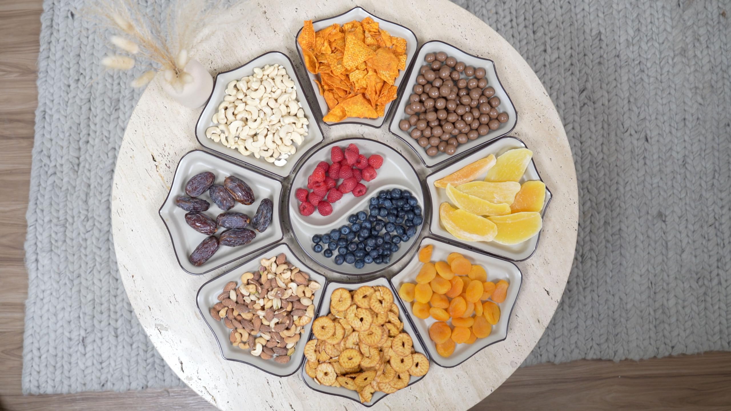 9 Compartiments pour fête, Plateau de Service comme Planche à Fromage, buffets, sandwichs, collations, sushis, Fruits, Noix - Multifonctionnel - Réutilisable