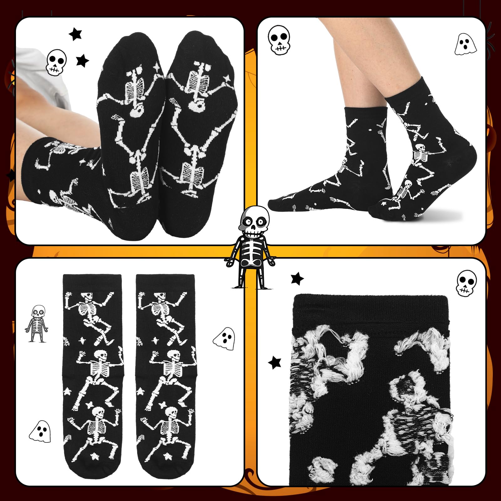 Skylety Goth Dancing Skeleton Gift Box of 4 Include 16oz Goth Glass Cup Gothic Stuff Spooky Sock Makeup Bag Spooky Gift Baskets for Xmas Holiday Women Gothic Lovers Stuff