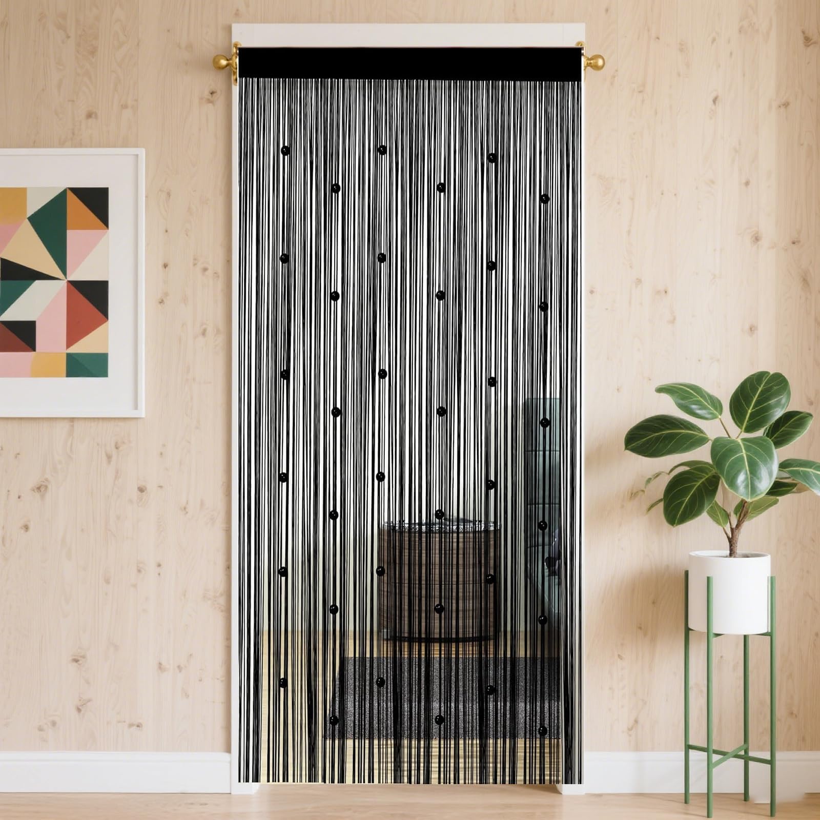 RUQVKWLA Black Beaded Door Curtain, 2 Panels Fly Screens for Doors, String Curtains for Doorways Patio, Fly Screen Beads Door Curtains to Stop Flies, for Doorways Window Decorations Room, 100x200cm