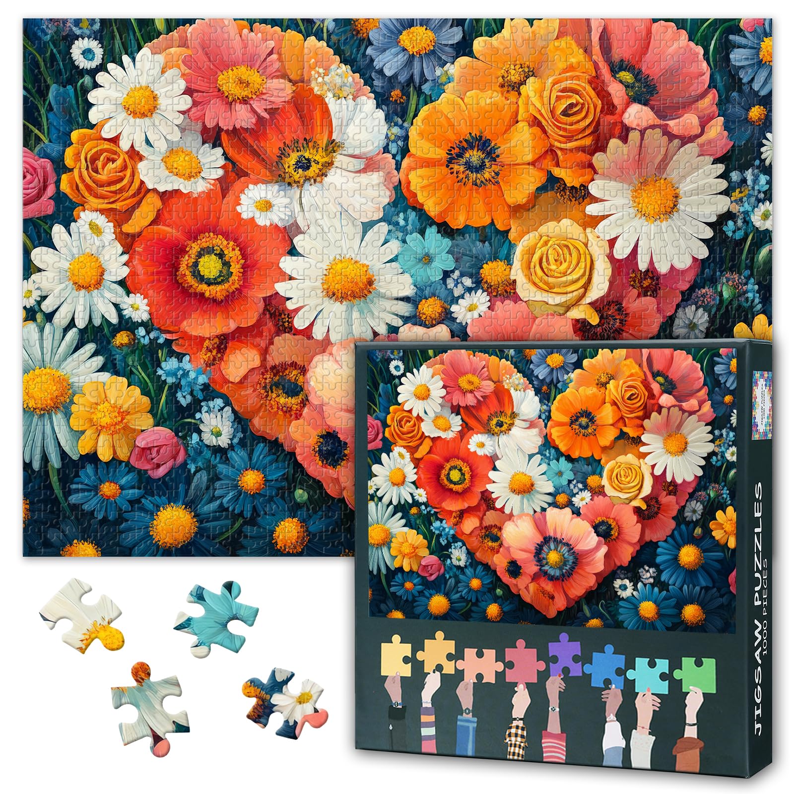 Puzzle 1000 pieces, DJ Flower with Headphones and Sunglasses 1000 puzzles, game for the family night colorful puzzle