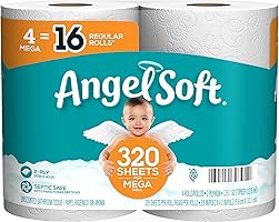 Angel Soft® Toilet Paper, 4 Mega Rolls = 16 Regular Rolls, 2-Ply Bath Tissue