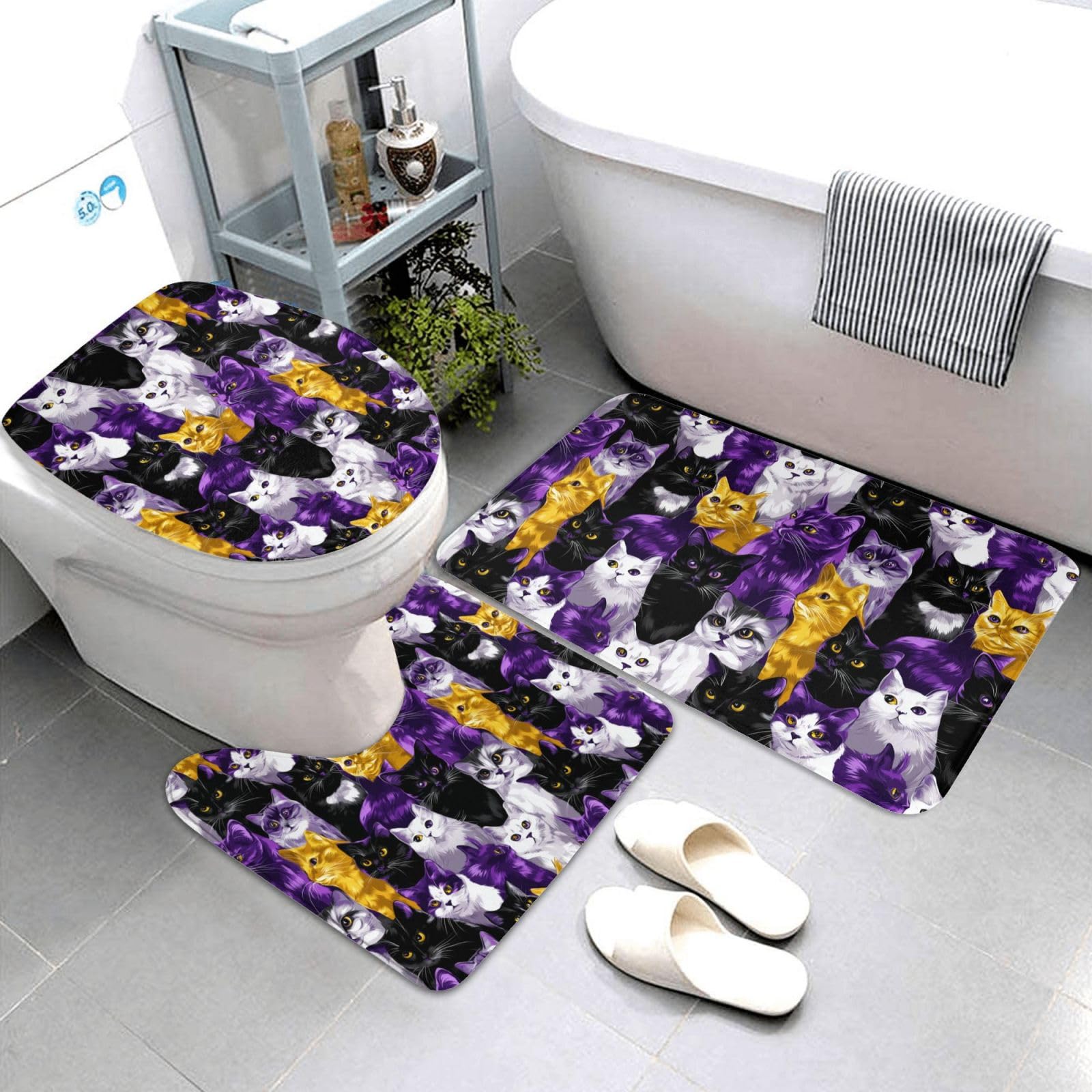 Tapis en forme de U lavable pour salle de bain et WC lot de 3 chat