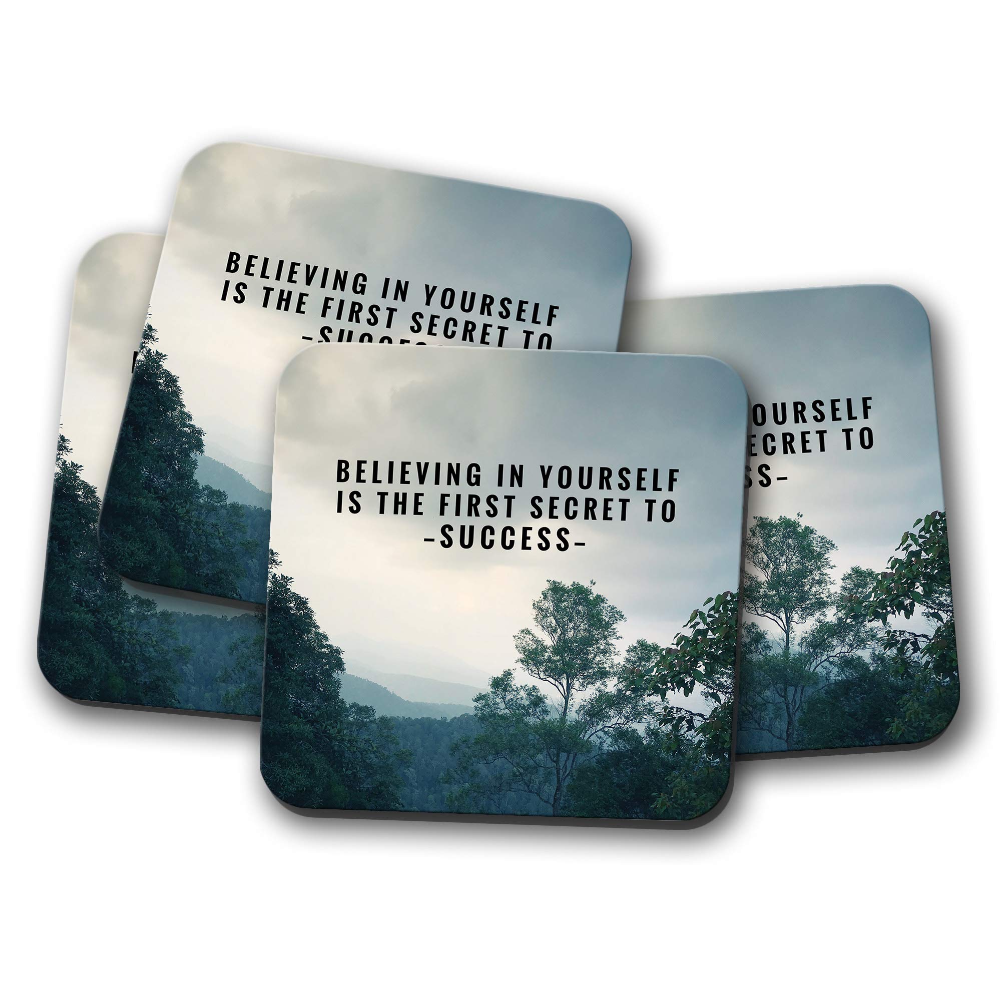 Destination Vinyl Ltd Multicolor 4 Set - Believe In Yourself Coaster - Inspirational Quote Motivation #16966