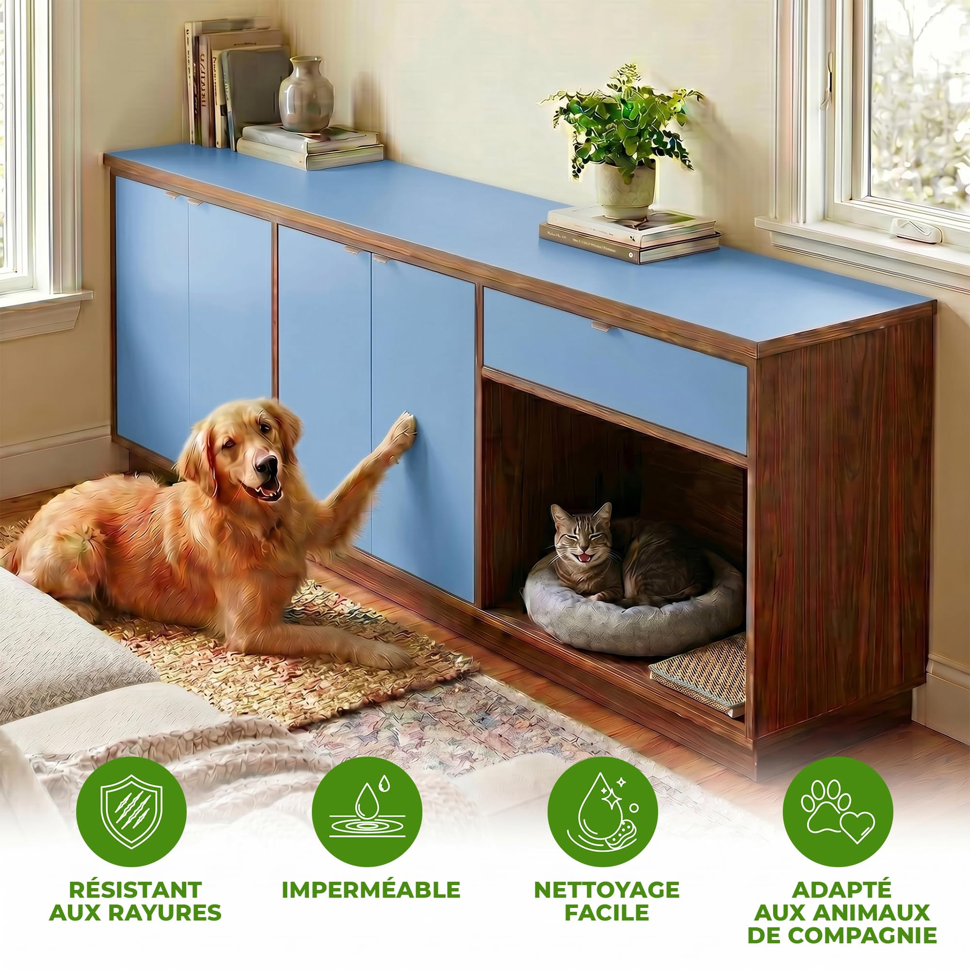 Ambiance Sticker Vinyle Imperméable Cuisine Armoire Porte - Adhesif pour Meuble, Autocollant pour Meuble - Sticker Mural H60cm x L2m - Bleu Glace