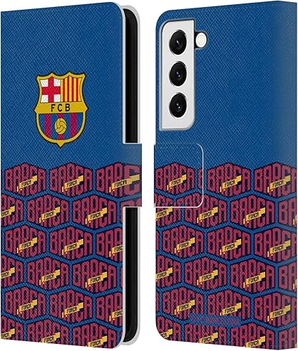 Head Case Designs Officially Licensed FC Barcelona Logo and Pattern Forca Barca Leather Book Wallet Case Cover Compatible with Samsung Galaxy S22 5G