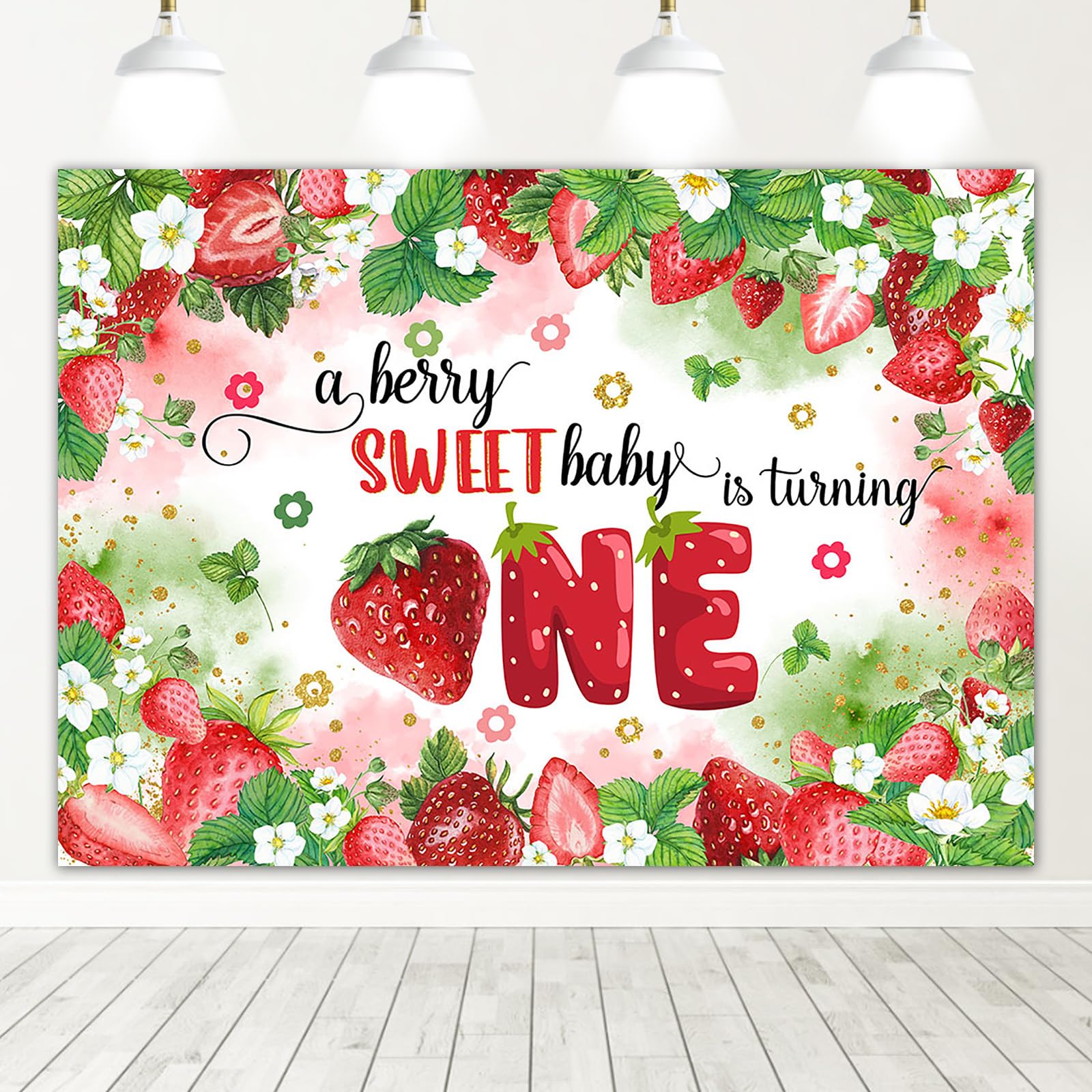 Mocsicka Strawberry Backdrop Berry Sweet First Birthday Party Background Berry 1st Birthday Party Decorations Photo Booth Props (Birthday, 7x5ft)