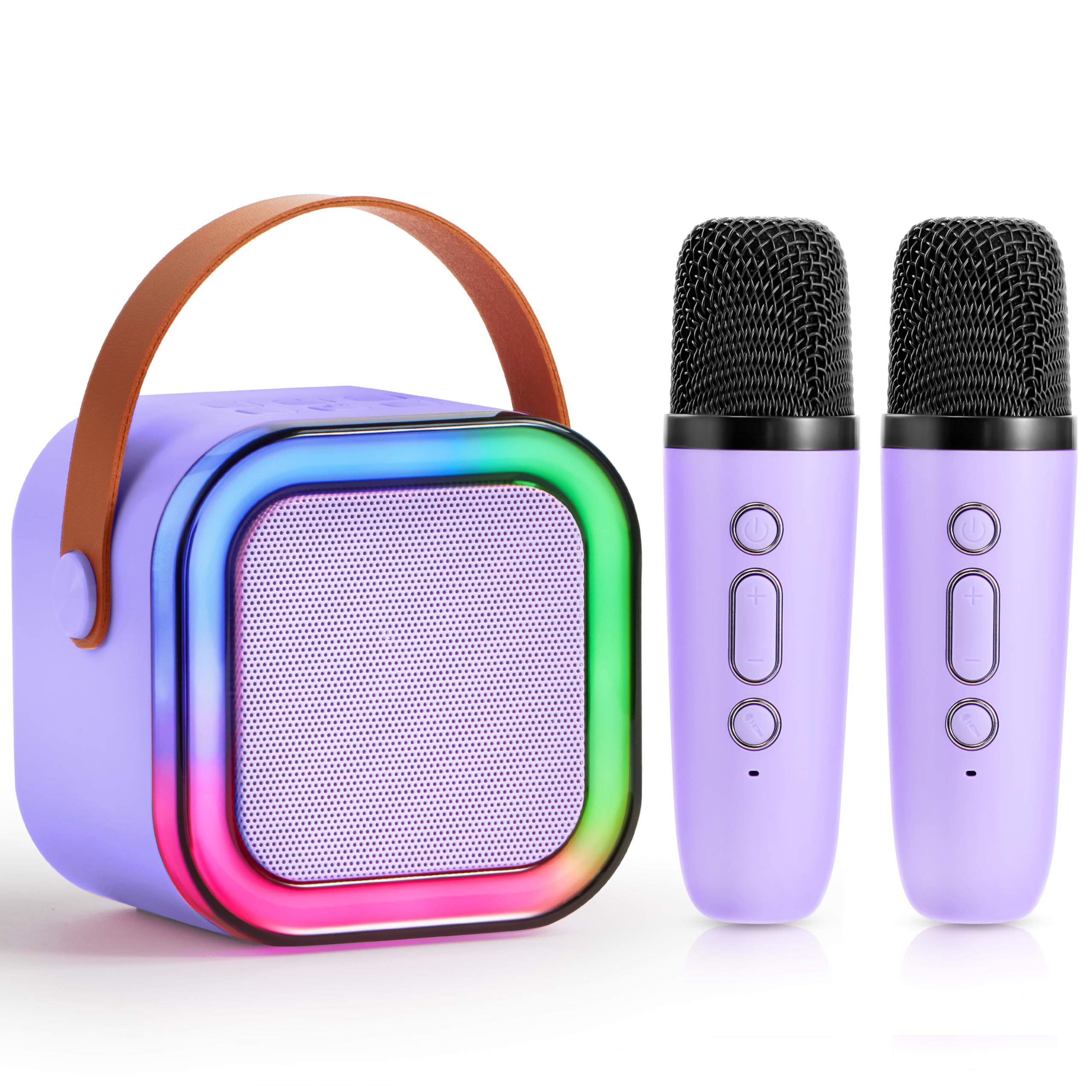 SYNCFUN Mini Karaoke Machine 2 Microphones For Kids And Adults, Bluetooth Speaker With Led Lights Karaoke Set With 2 Wireless Mics,Karaoke Machine Kids Toys,Gifts For Girls Age 5 6 7 8 9 10(Purple)