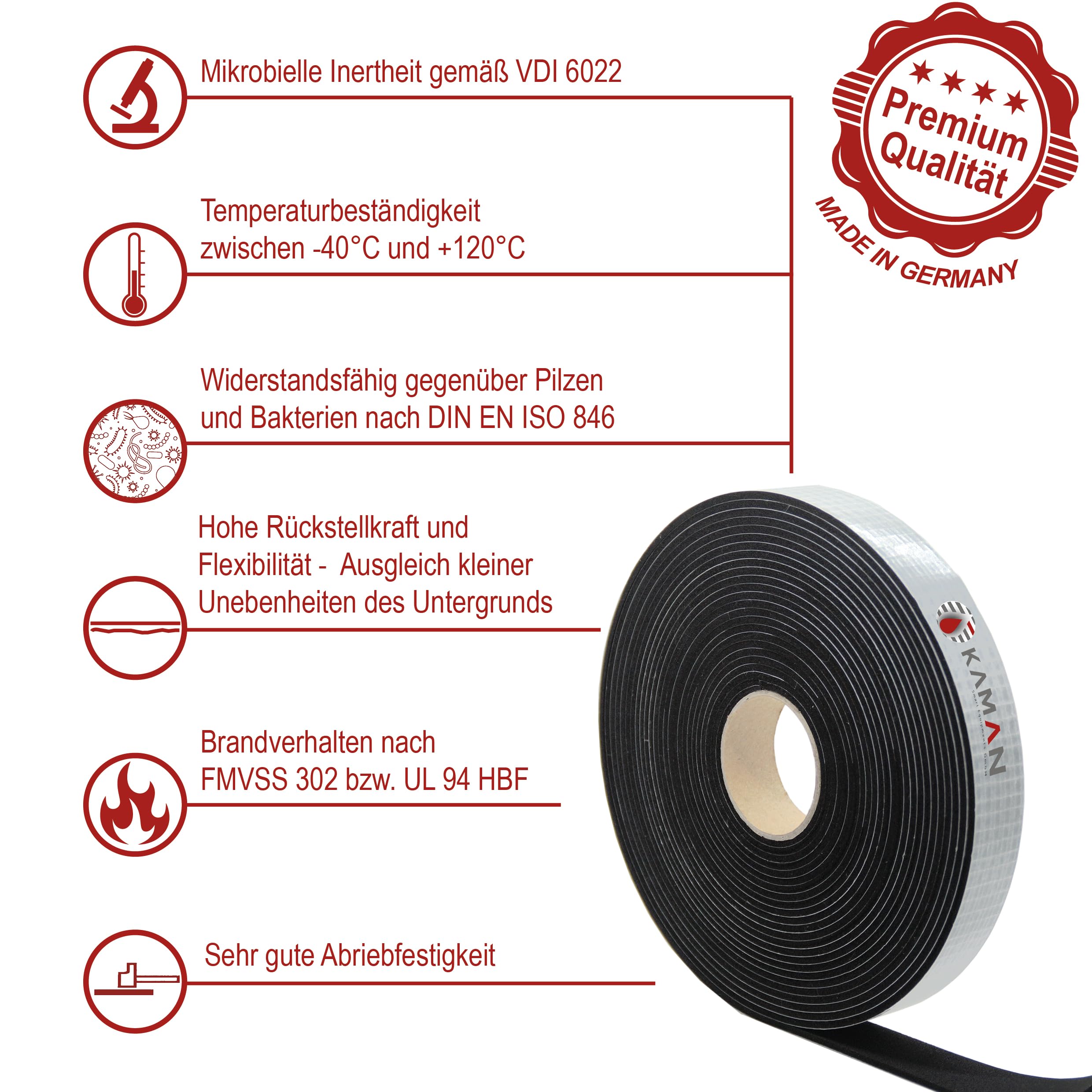 EPDM Celrubber afdichtingsband, enkelzijdig zelfklevend schuimrubber, 10 meter per rol, breedte 5 tot 100 mm x dikte 1 tot 20 mm, premium kwaliteit (40 x 3