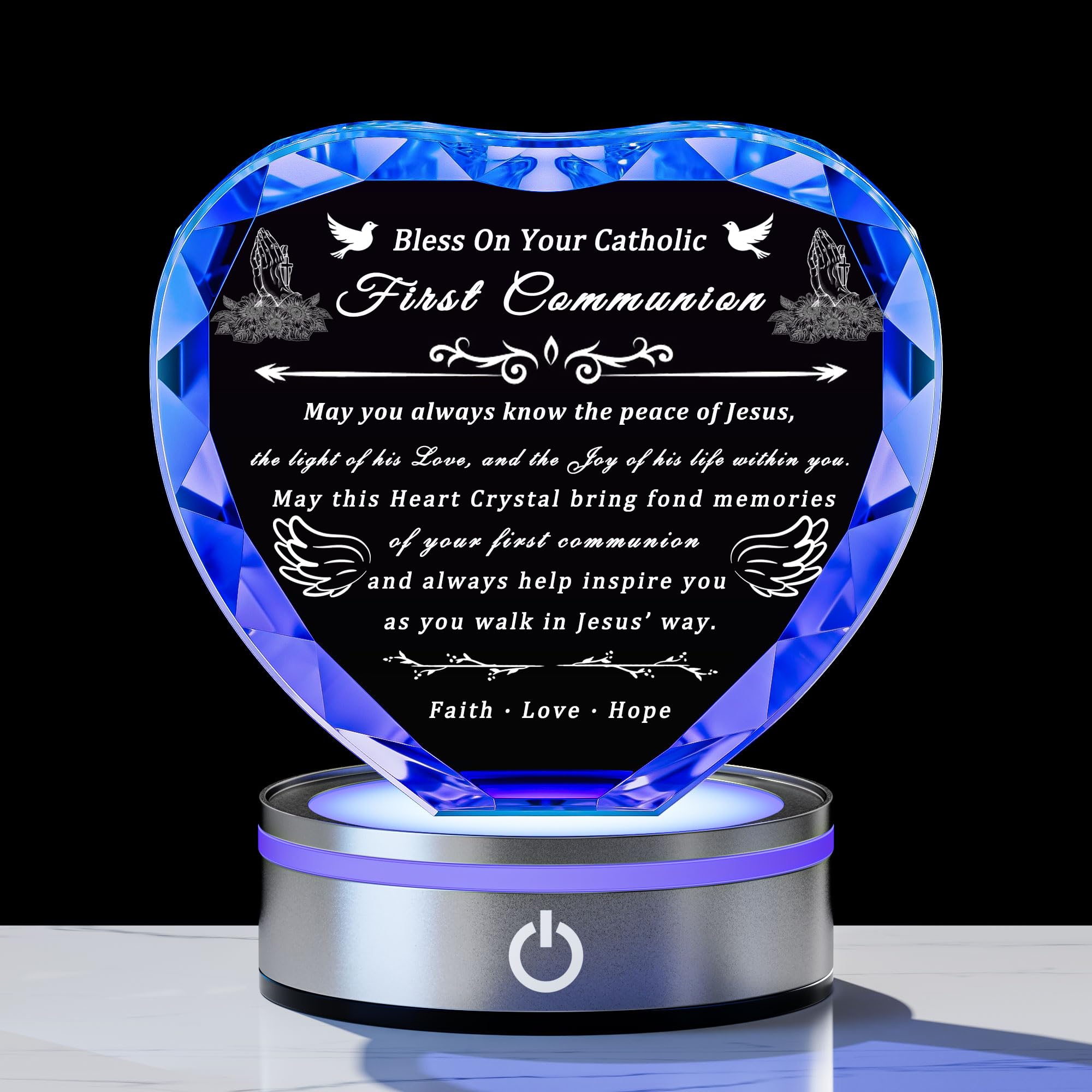 Qianwei First Communion Gifts for Boys Girls, 3D Engraving Crystal Praying Boy John Figurine Jesus First Communion Veil Decoration, Baptism Gifts for Boy Girls Catholic