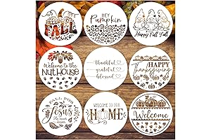 9 Pcs Fall Stencil for Painting on Wood, Reusable Thanksgiving Autumn Hello Pumpkin Stencil