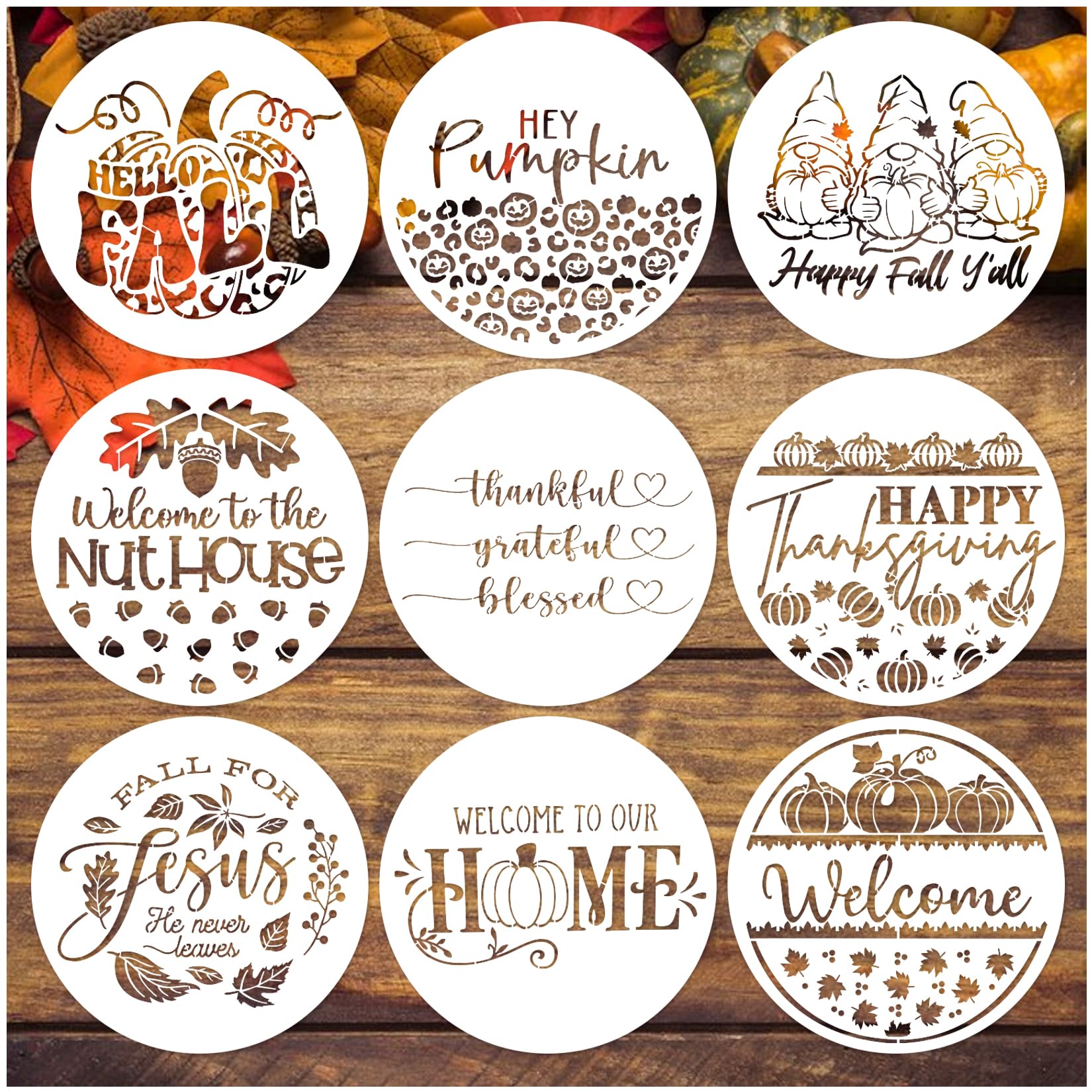 9 Pcs Welcome Stencils For Painting On Wood Reusable Round Home Sweet, image size:1650x1650