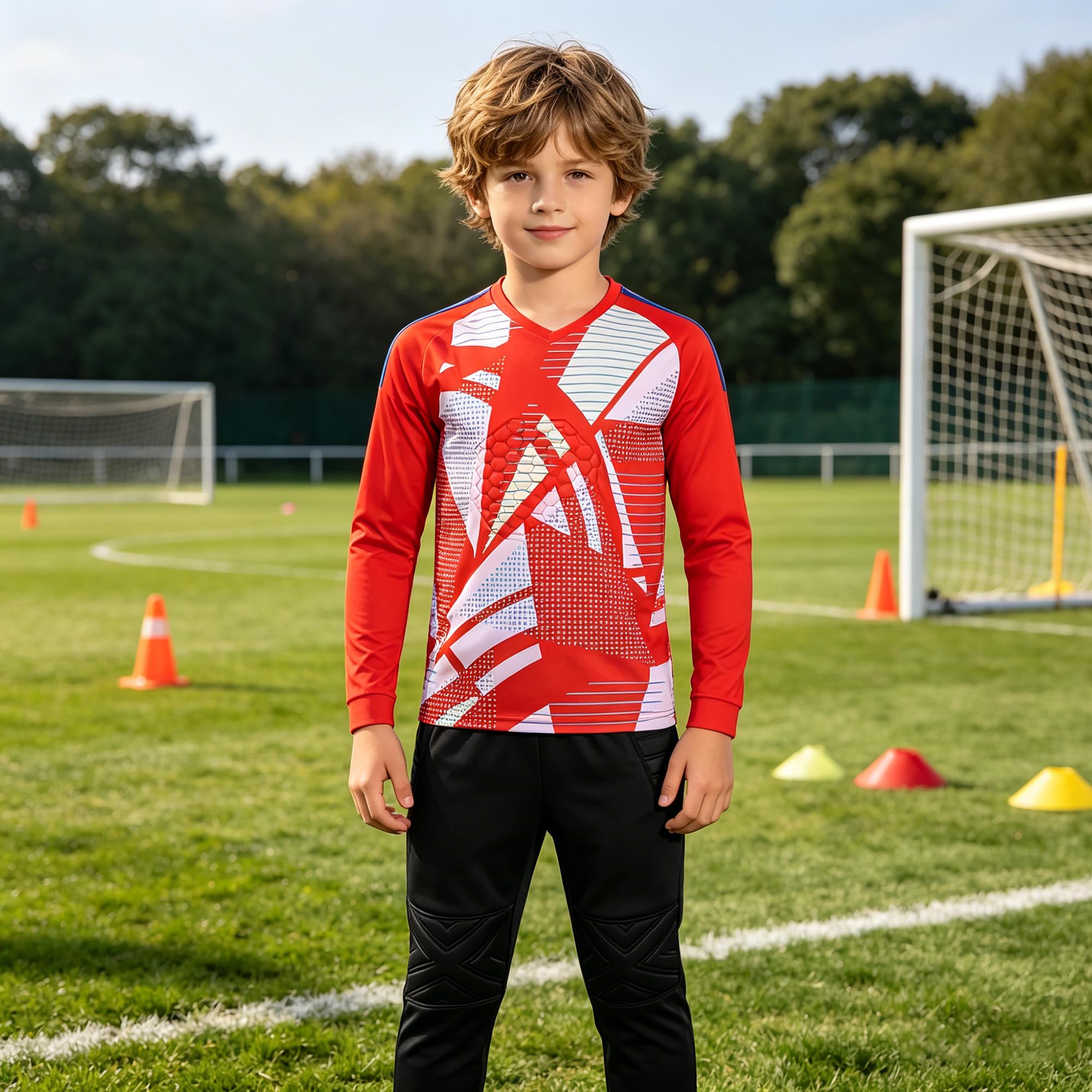 Camiseta de portero para adultos y niños, transpirable, juego de pantalones cortos de portero de fútbol, camiseta de portero con acolchado, entrenamiento de competición, equipo de portero