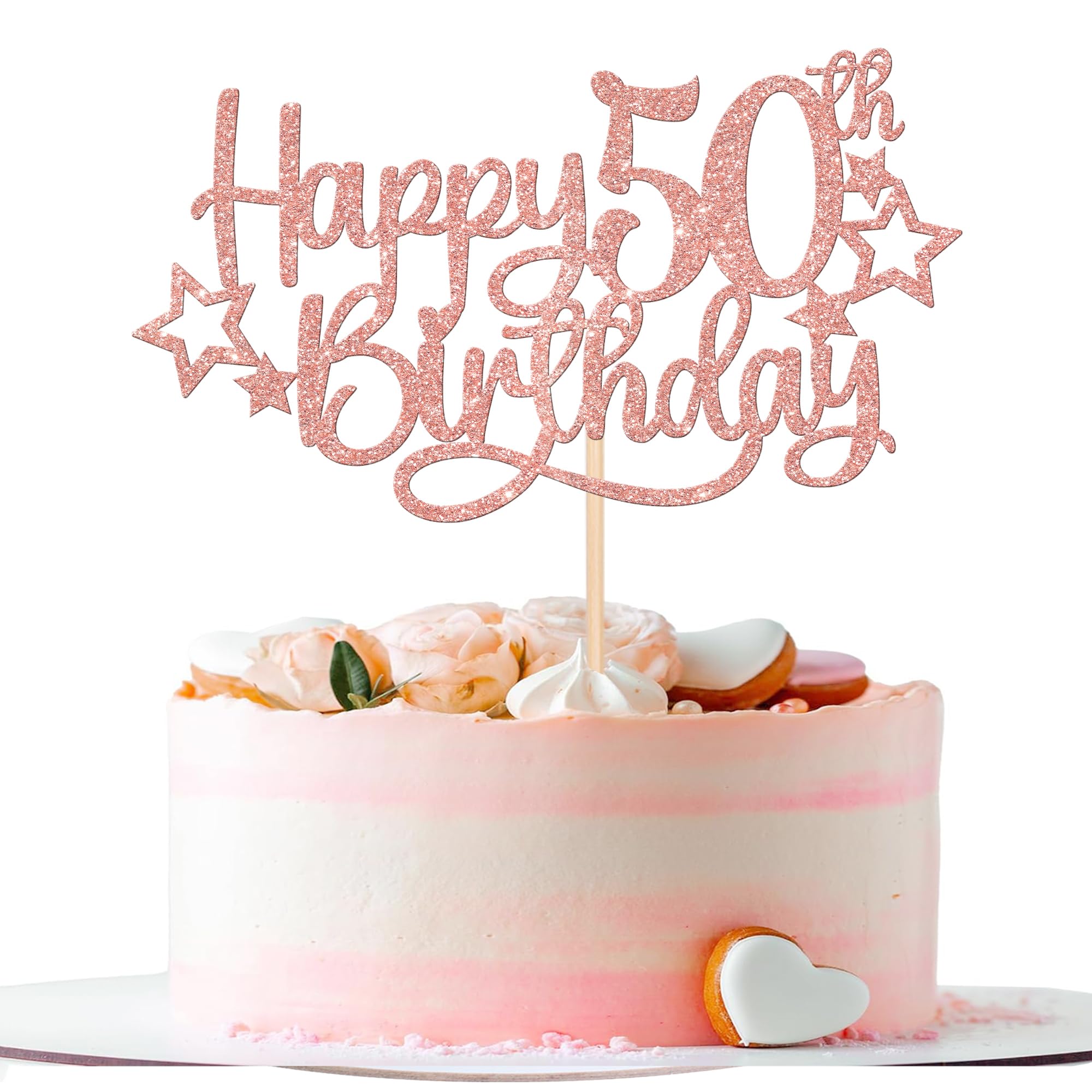 Happy 50th Birthday Cake Topper - Black & Red Glitter High Heel Design For Women's Fifty Birthday