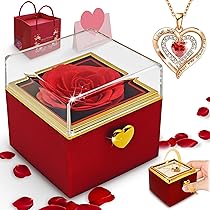 auvstar Rosa Eterna con Collana Personalizzata,Rosa con Collana,Rosa Eterna Stabilizzata,Eternal Rose con Pulsanti,Scatola Sorpresa San Valentino,San Valentino per lei,Regalo Mamma Compleanno