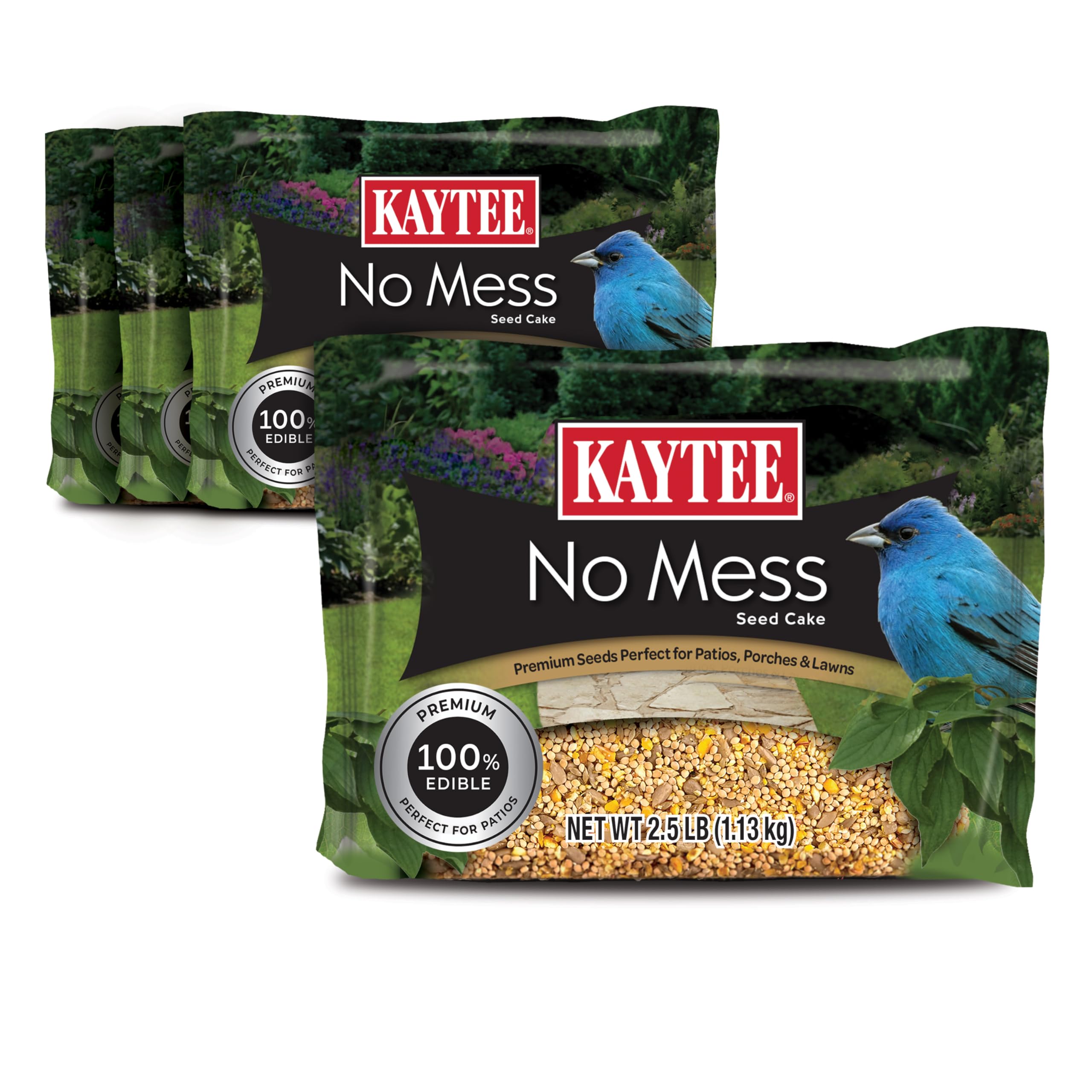 Kaytee No Mess Seed Cake, Wild Bird Food for Nuthatches, Cardinals, Finches, and Other Songbirds, 2.5 Pounds 4 Count No Mess, 4 Count 8 Ounce (Pack of 4)