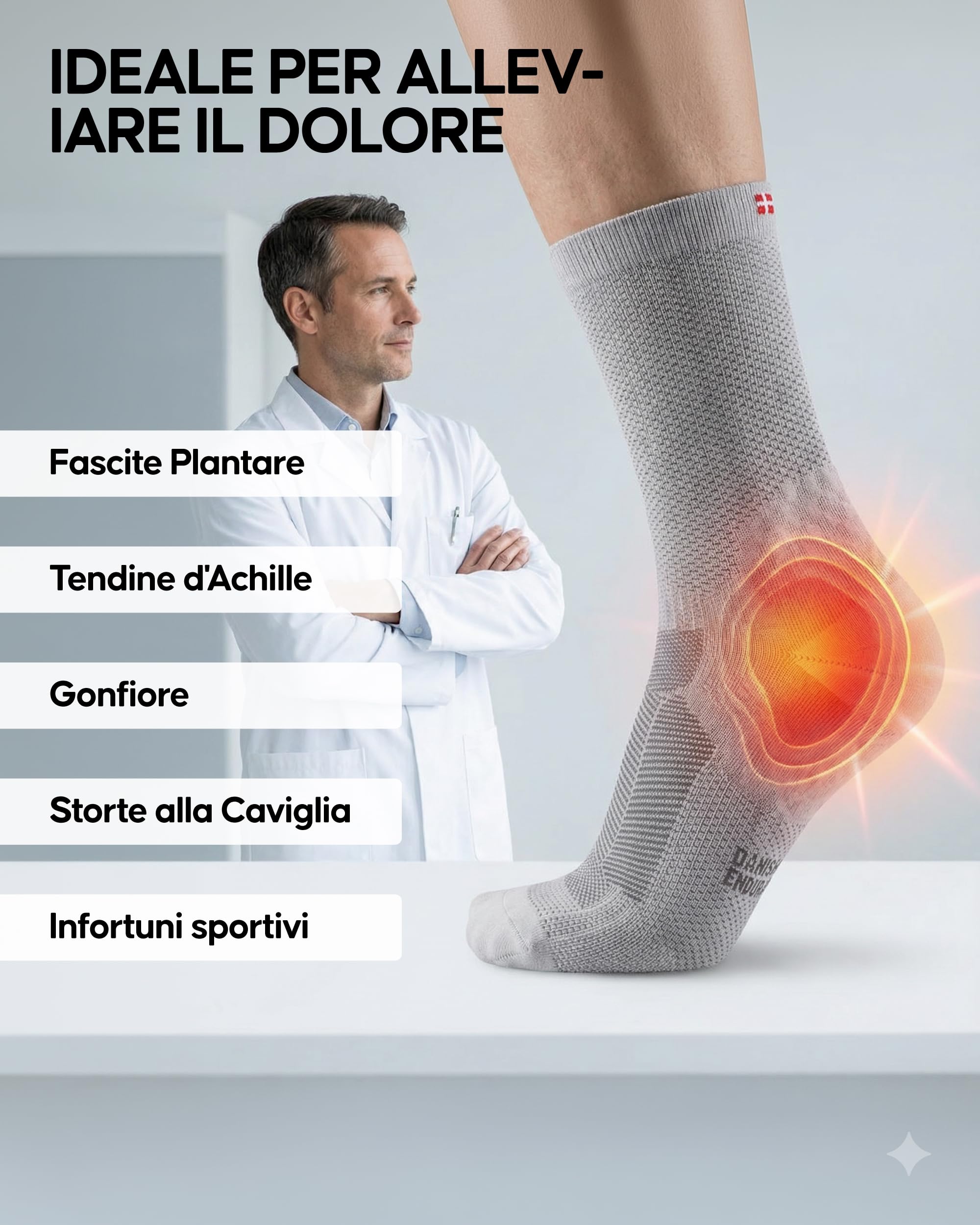 DANISH ENDURANCE Calzini Compressione per Fascite Plantare, Uomo Donna, Fasce Anti-Vesciche per Dolori Caviglia, Calzini Ortopedici per Neuropatia, 2 Paia
