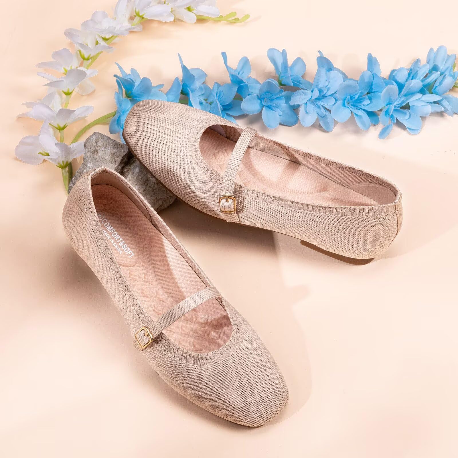 Frank Mully Mary Jane flache Damen-Schuhe, Slipper, quadratischer Zehenbereich, waschbar, bequem für elegante und Arbeit, mit Knöchelriemen