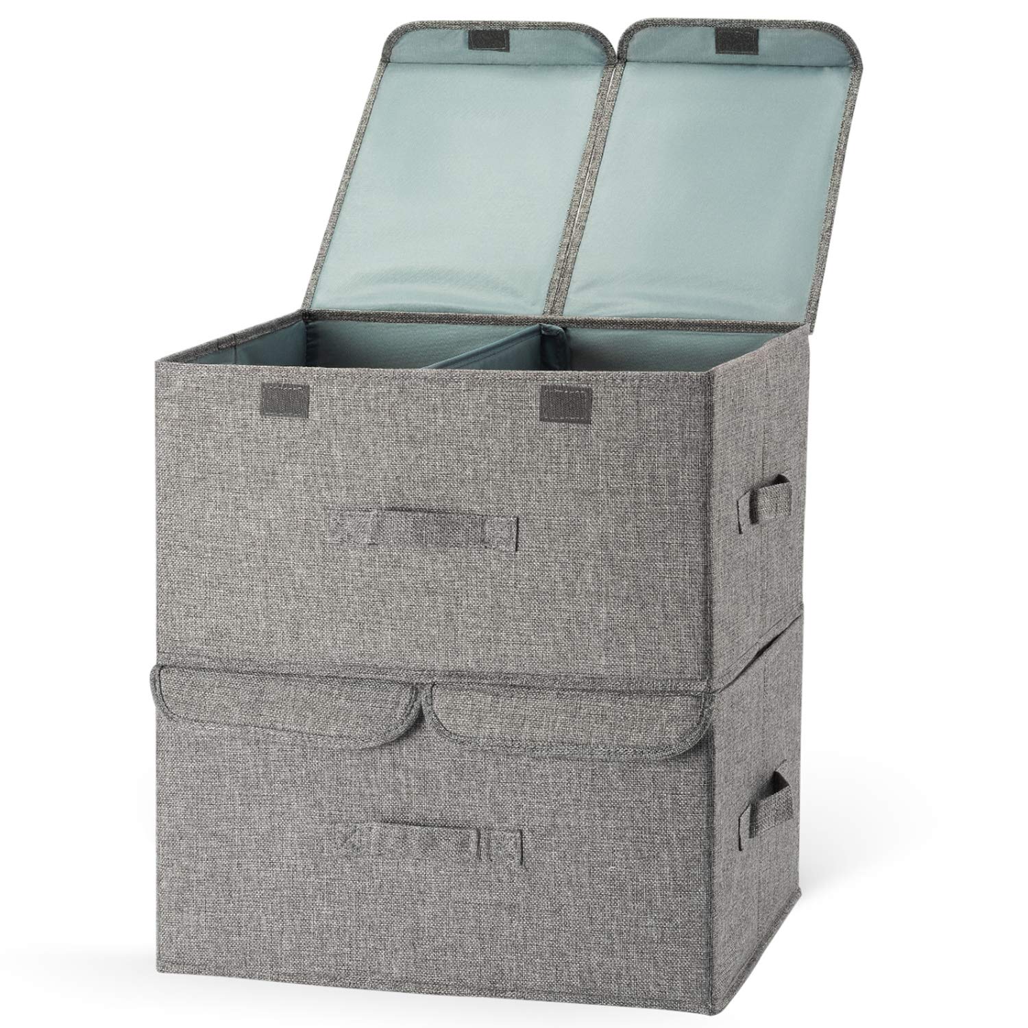 Storage Bins with Lids, 2 Pack Fabric Storage Box with Handles, Large Foldable Basket Organizer with Divider, for Clothes Books Home Bedroom Closet