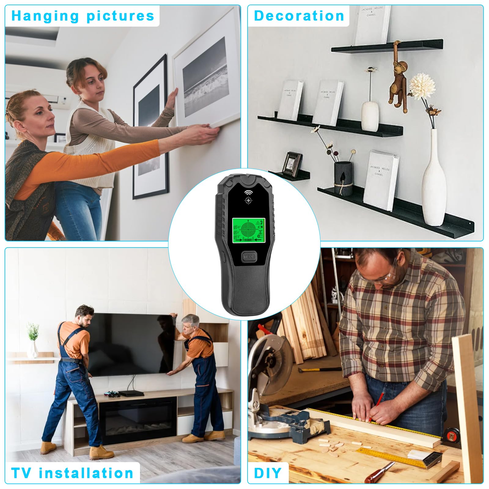 Rilevatore Tubi e Cavi Elettrici, Rilevatore Metalli Muro, Scanner da Parete, Rilevatore Cavi Elettrici e Tubi Nel Muro con Display LCD e Indicazione Vocale per Tensione AC, Metallo, Legno