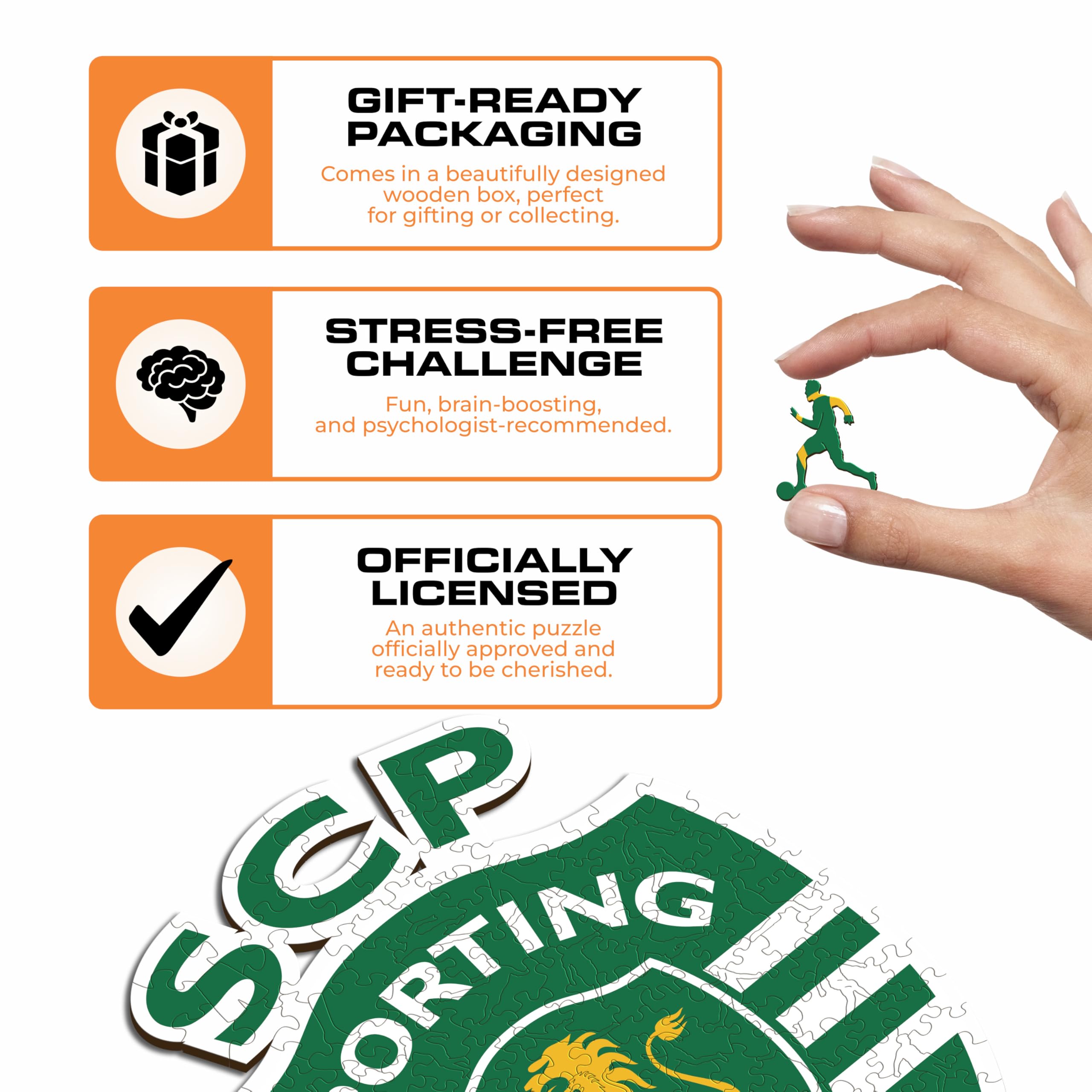 Iconic Puzzles - Sporting CP, Logo, Rompecabezas de Madera con Licencia Oficial, 100% sostenible, Regalo para Adultos y niños, Talla M, 270 Piezas